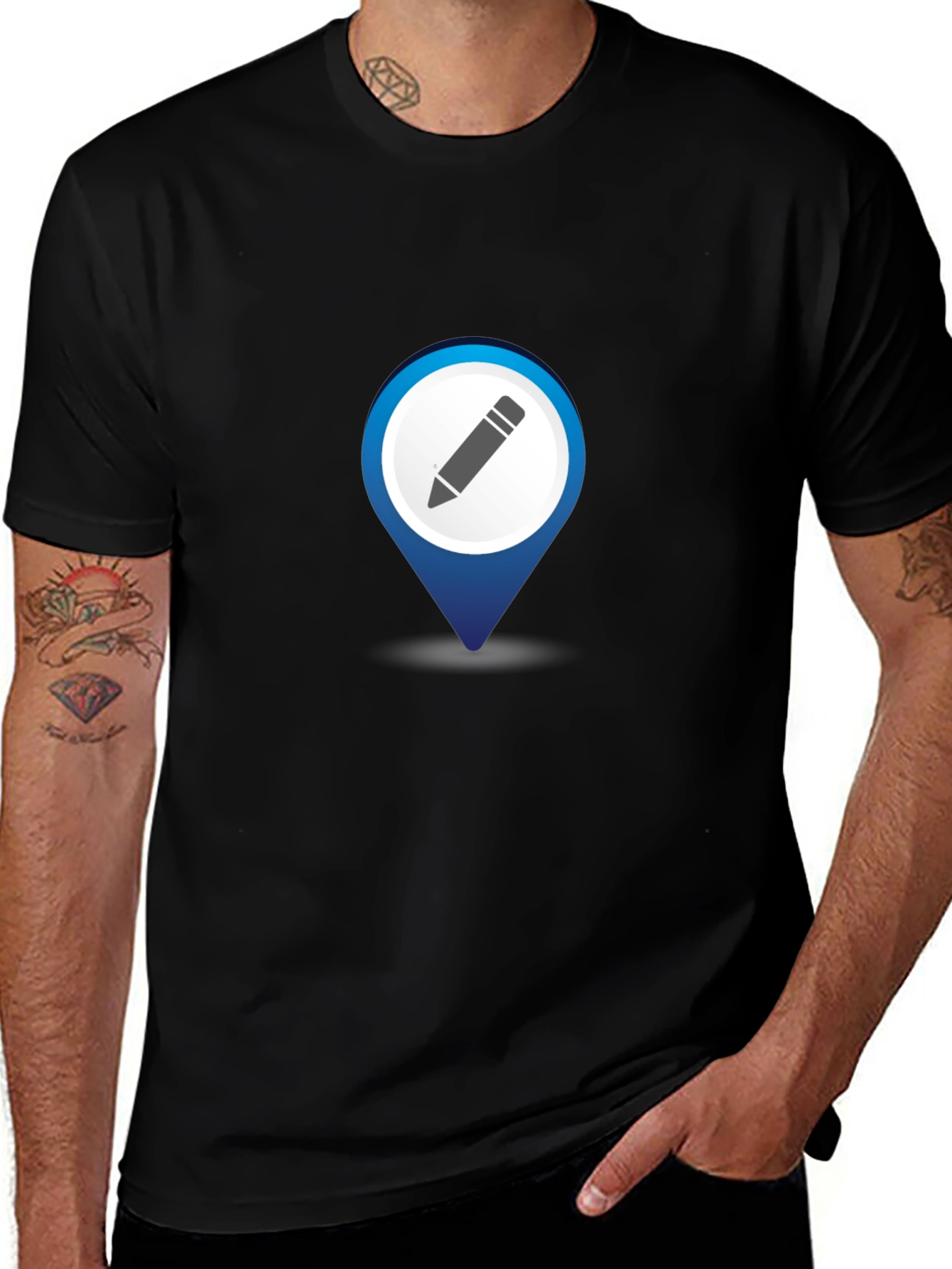 Variant 26 of Men's Black T-Shirt with Location Pin Design