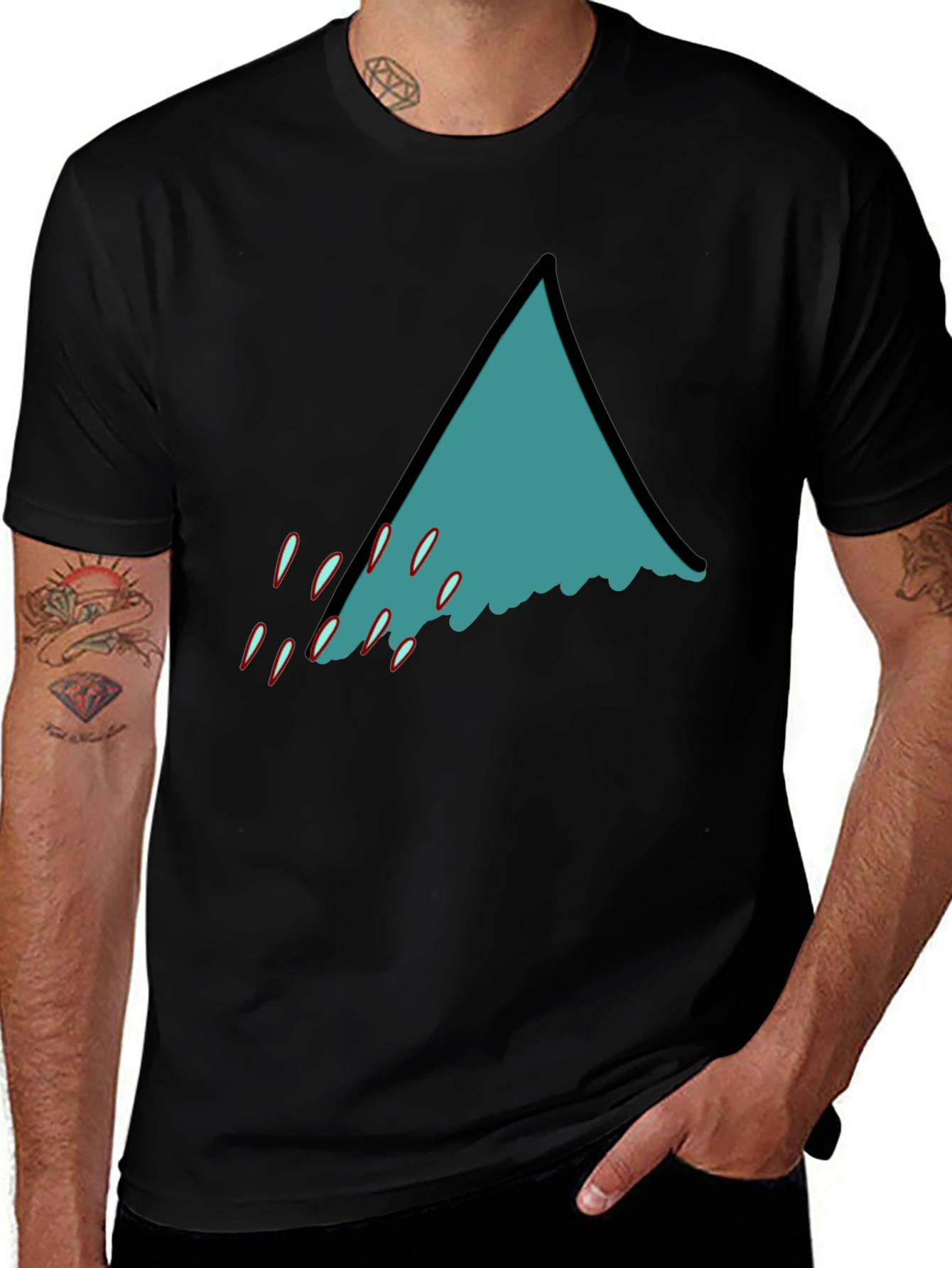Variant 3 of Teal Shark Fin Graphic Black T-Shirt