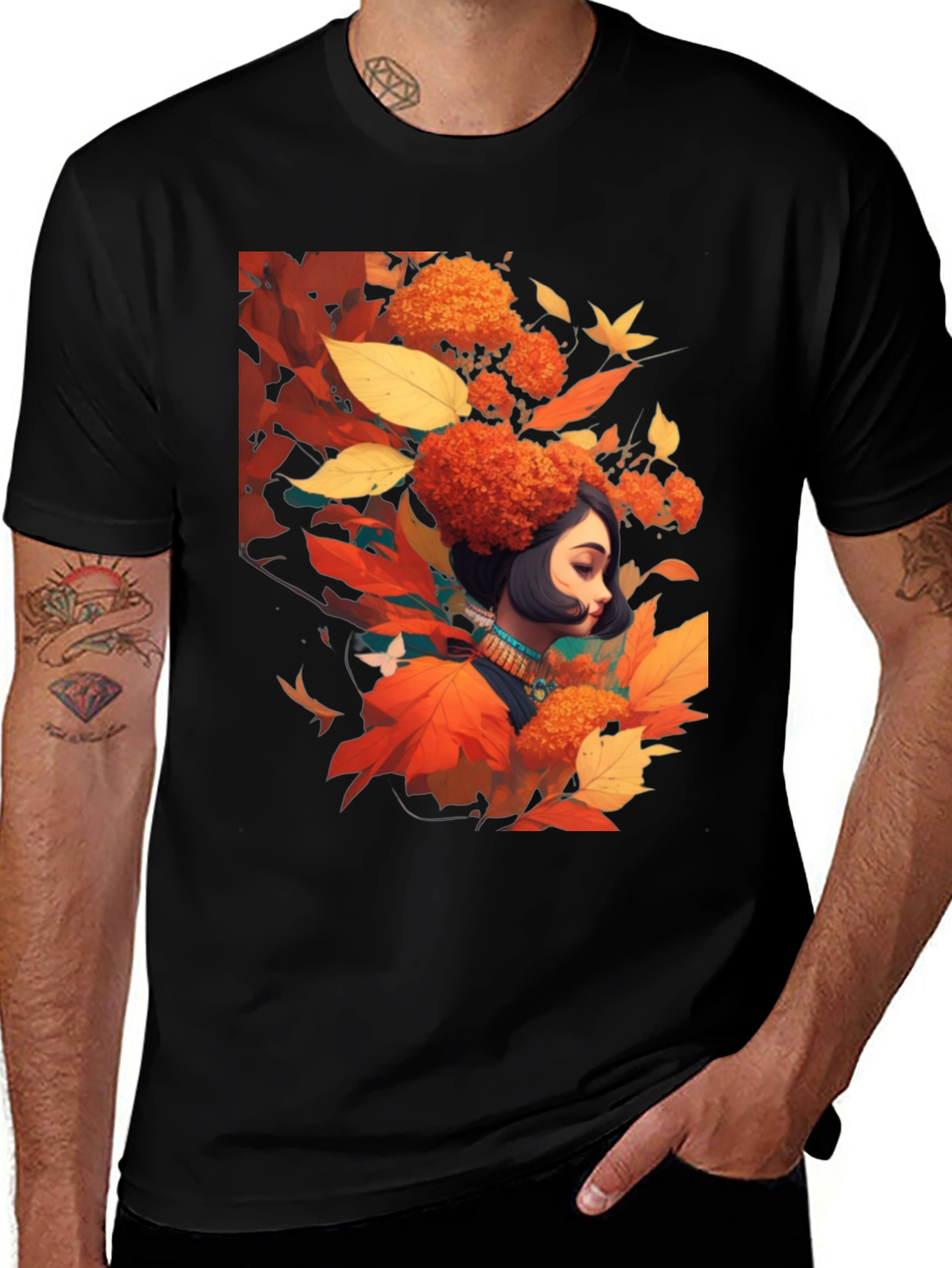 Variant 24 of Autumnal Woman Graphic Black Tee