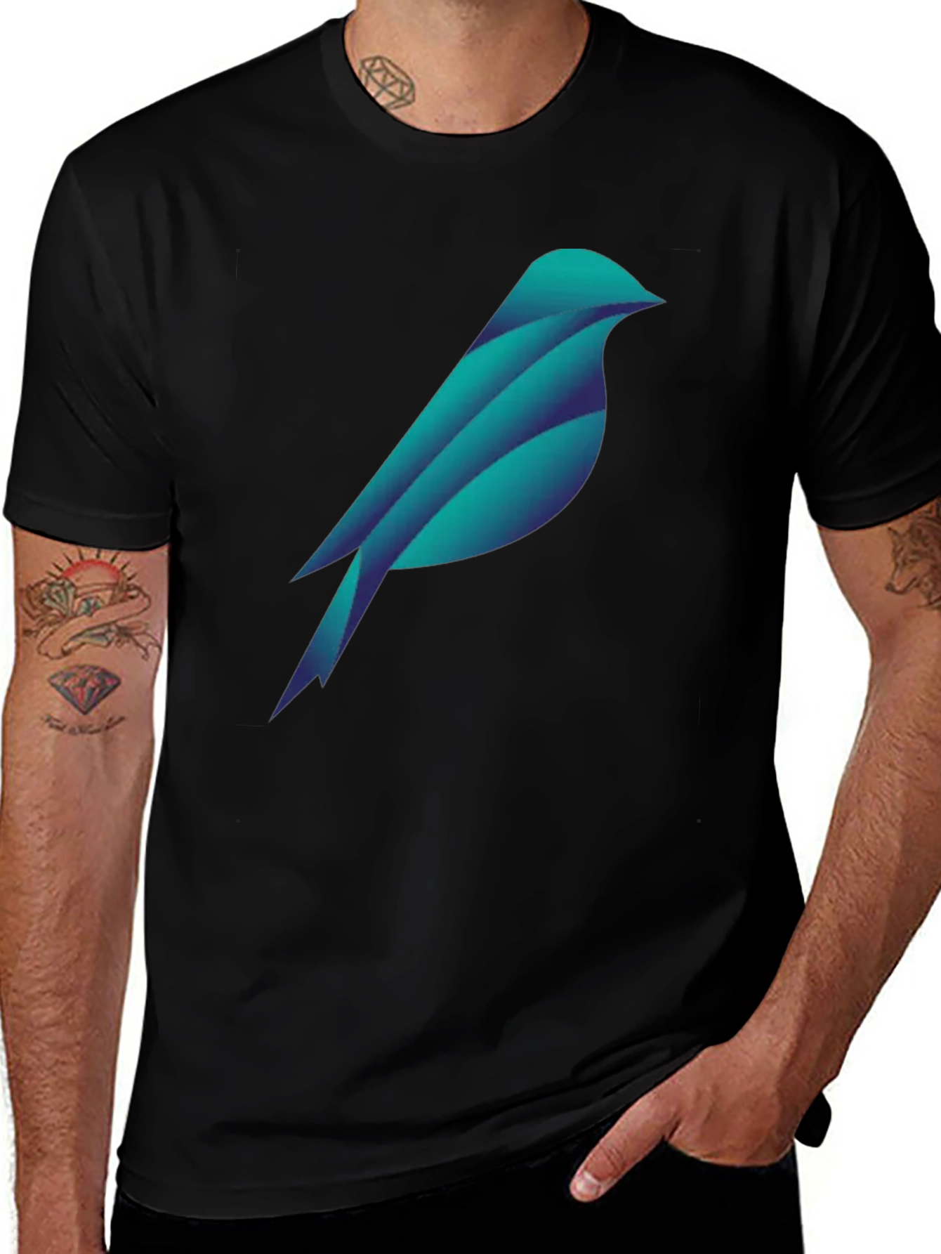 Variant 26 of Geometric Bird Graphic Tee - Stylish Black T-Shirt