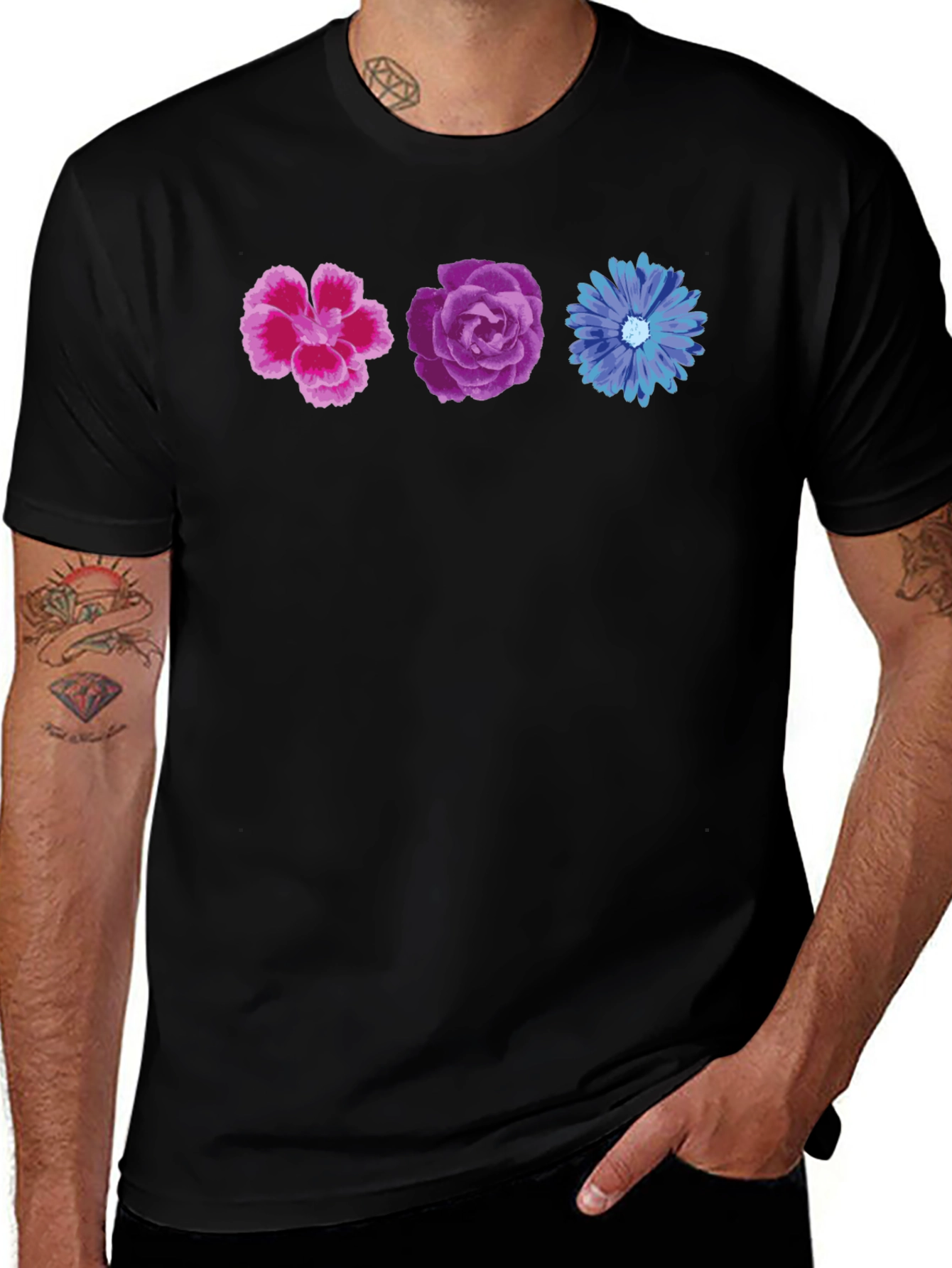 Variant 12 of Floral T-Shirt - Pink Purple and Blue Flowers