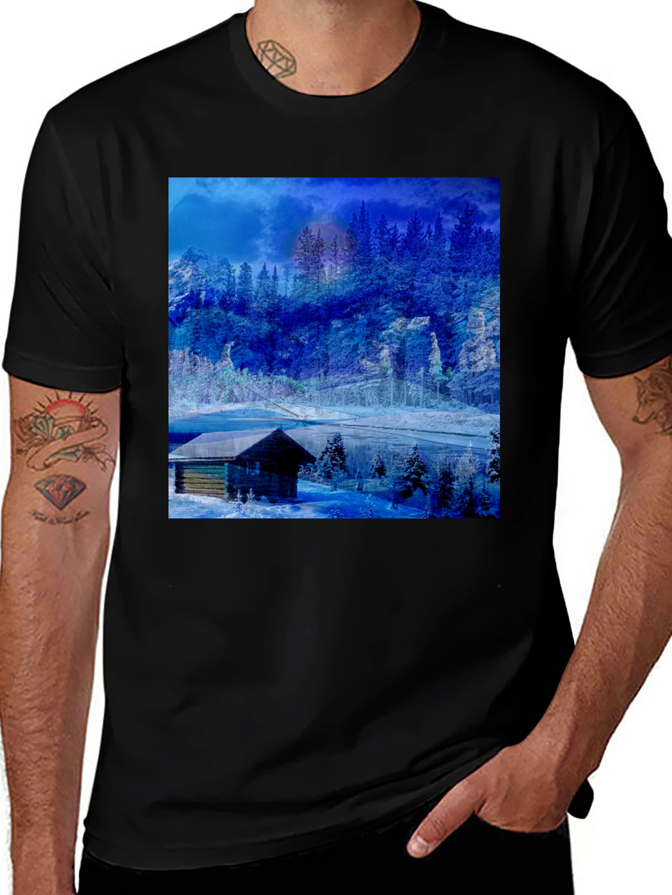 Variant 14 of Cabin in Winter Scene Graphic T-Shirt