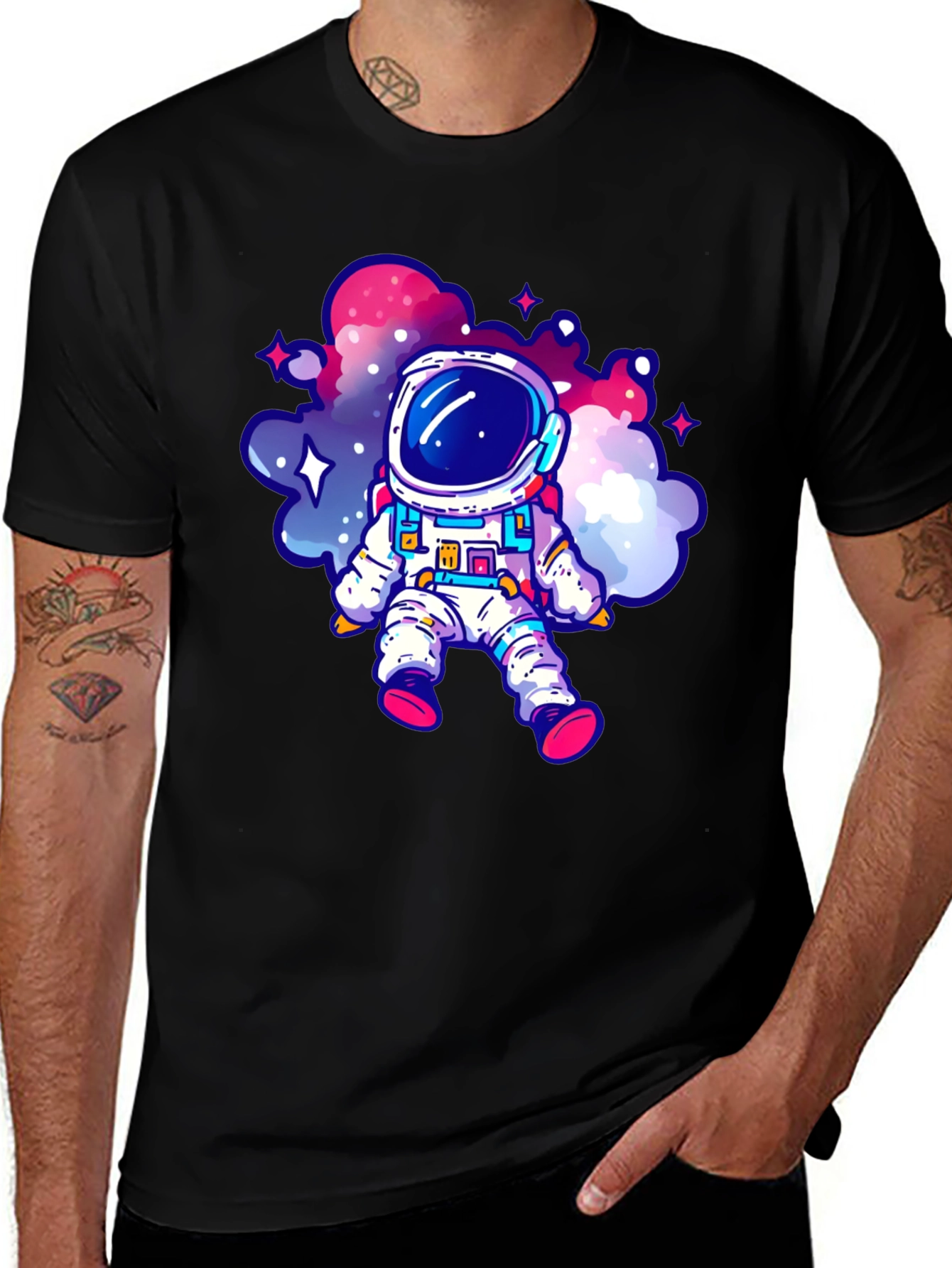 Variant 28 of Astronaut Graphic Tee - Black Cotton Comfort