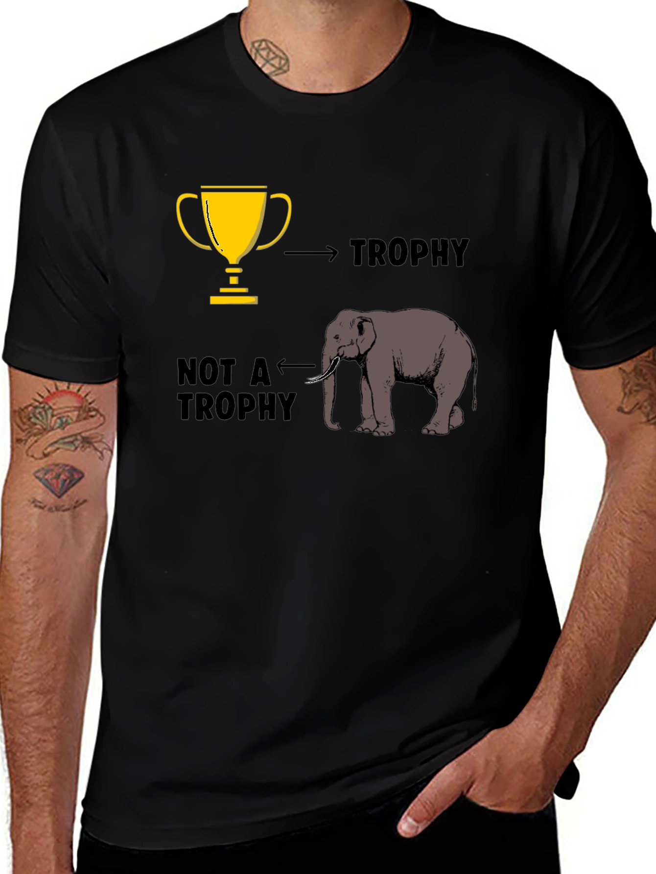 Elephant Trophy Graphic T-Shirt - Black