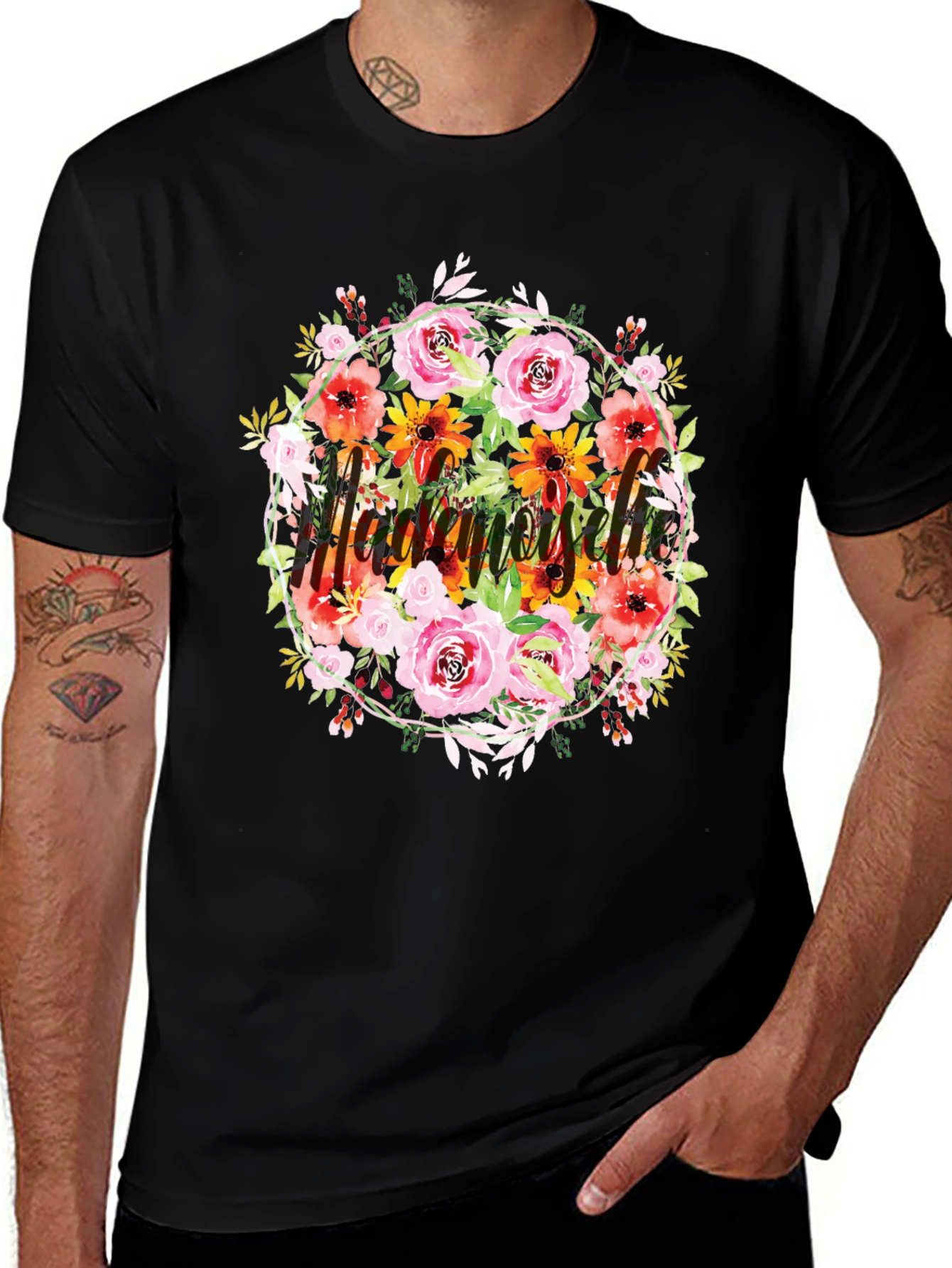 Variant 18 of Floral Mademoiselle T-Shirt - Stylish Black Tee