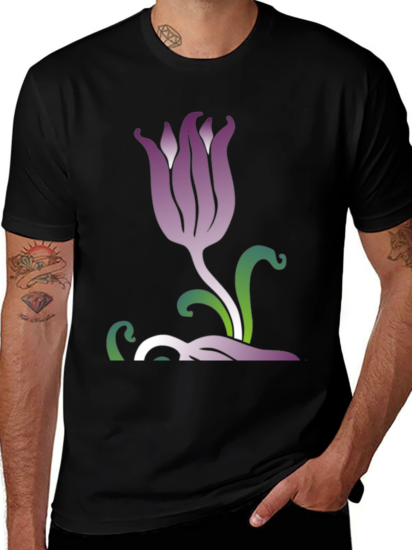 Variant 6 of Stylish Floral Graphic Tee - Black Cotton Blend