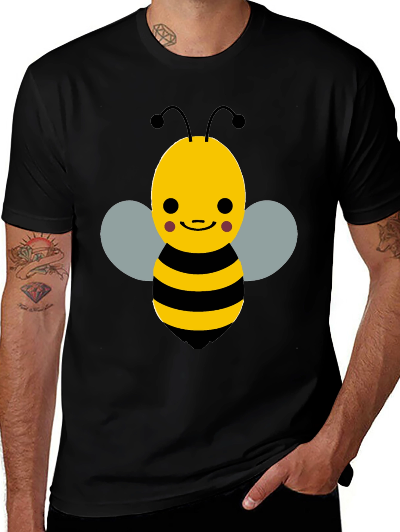 Variant 25 of Cute Cartoon Bee Graphic Tee - Black