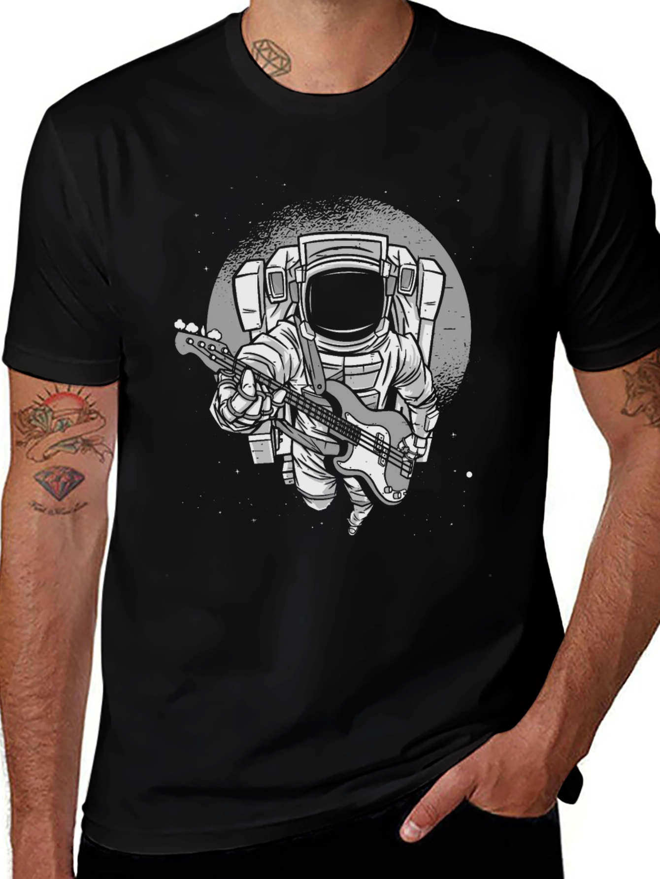 Variant 4 of Astronaut Guitar Player Graphic Tee - Black