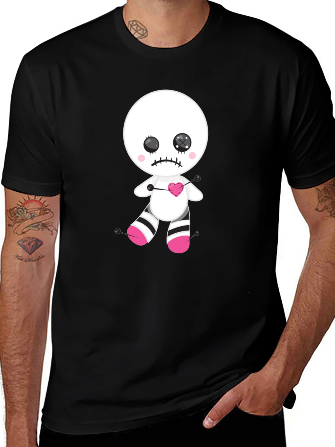 Emo Voodoo Doll Graphic Tee - Black Cotton Shirt
