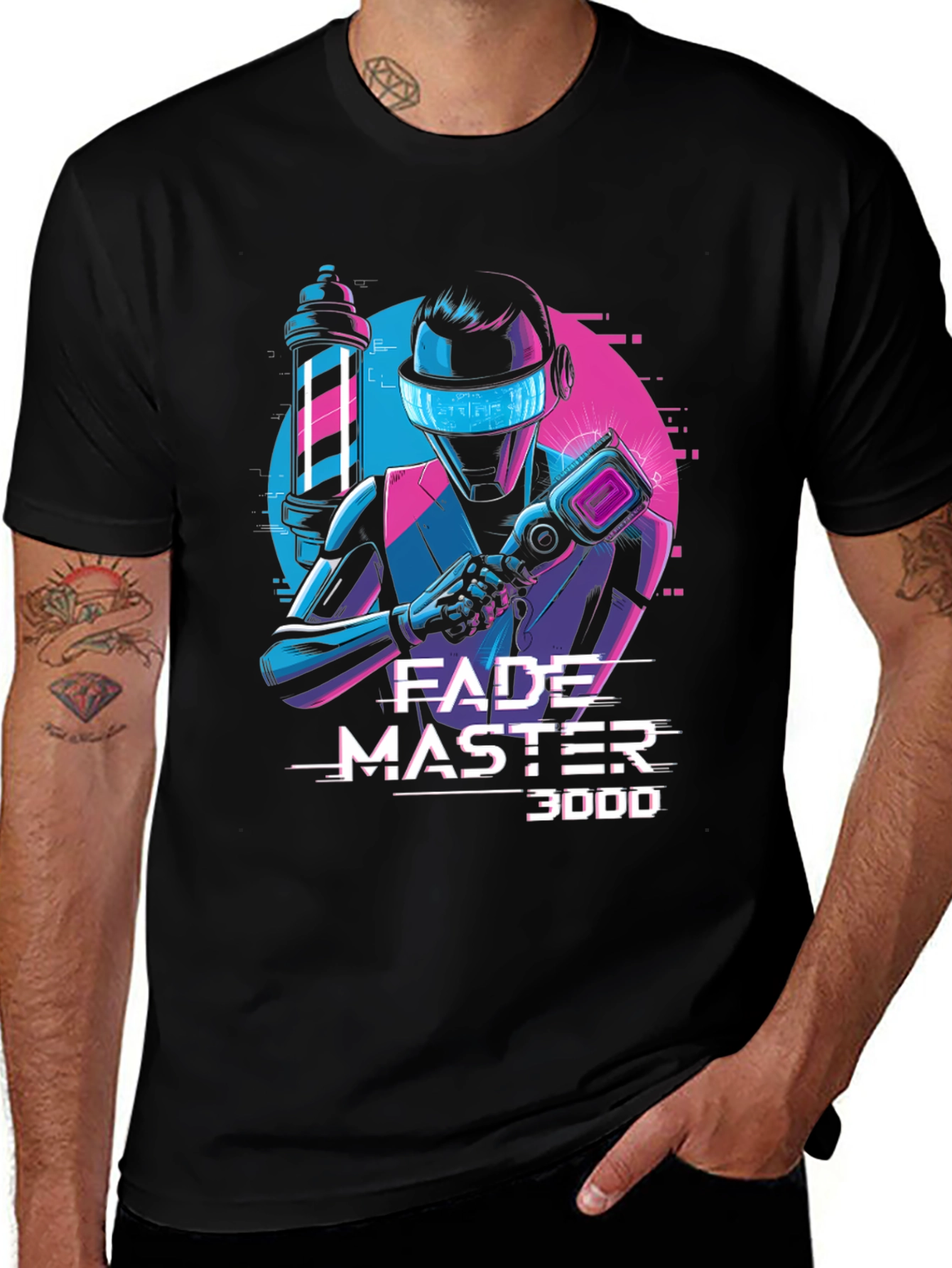 Fade Master 3000 T-Shirt - Barber Robot Graphic Tee