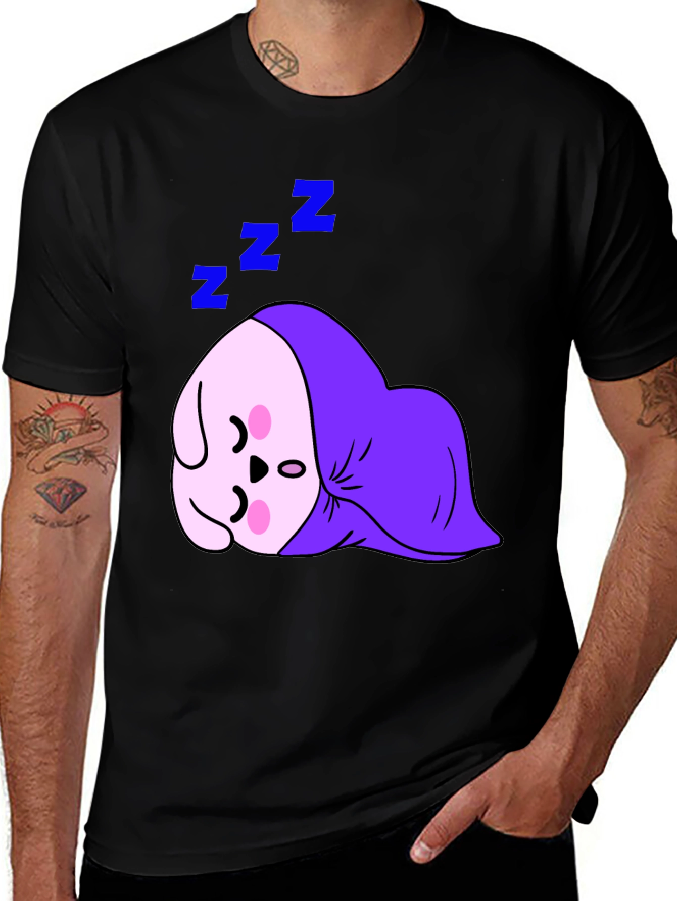 Variant 17 of Cute Sleeping Character Black T-Shirt