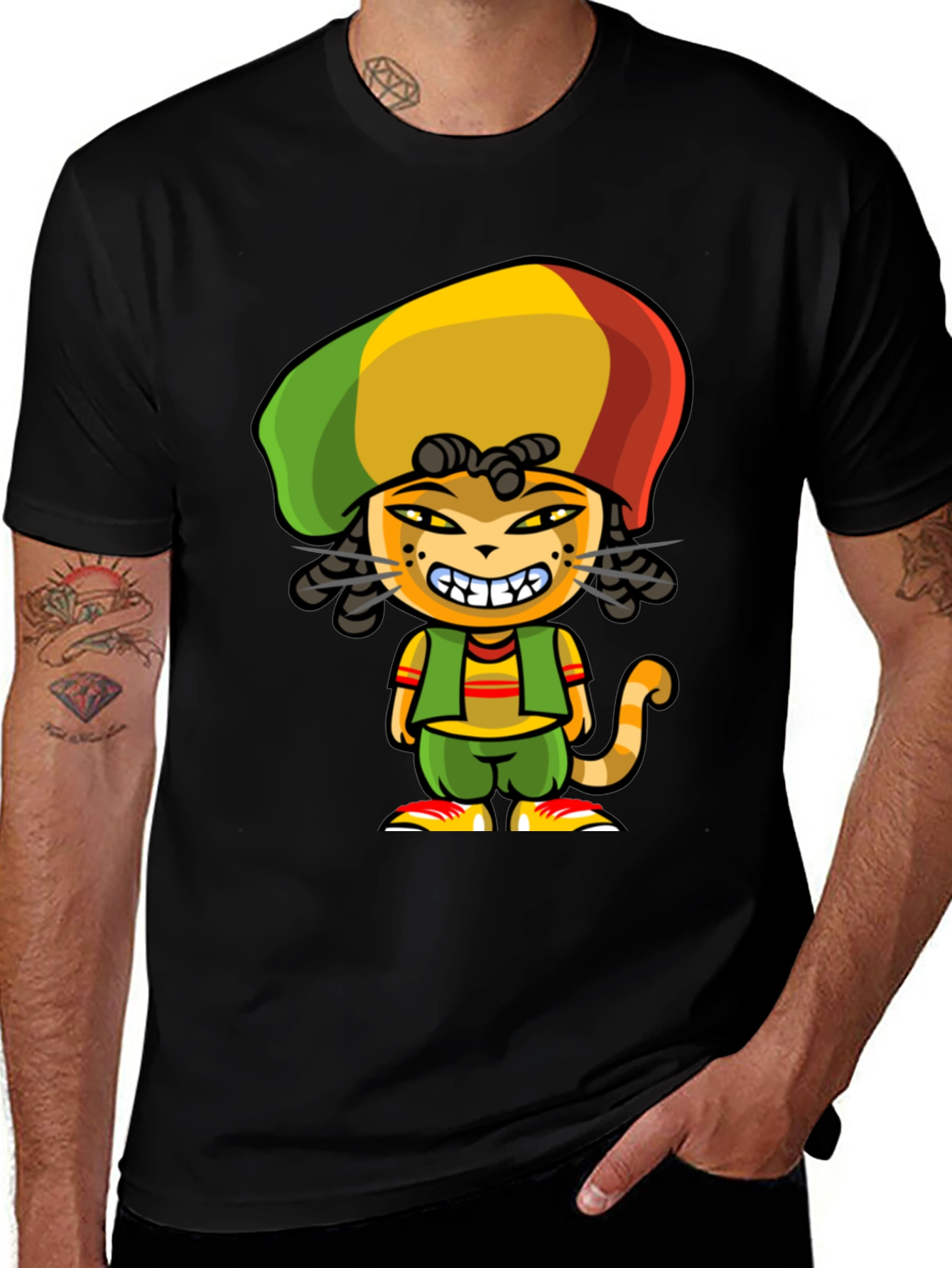 Rasta Cat Cartoon T-Shirt - Fun Graphic Tee