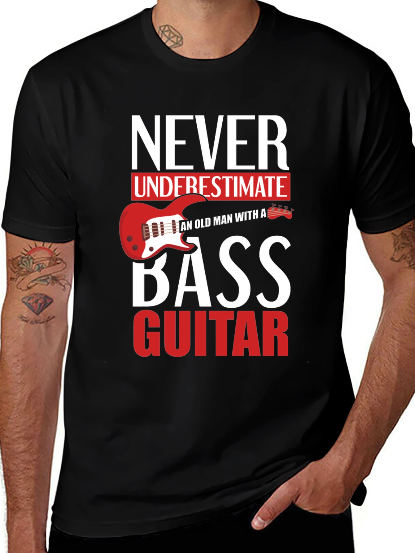 Black Never Underestimate Old Man With a Bass Guitar T-Shirt main image