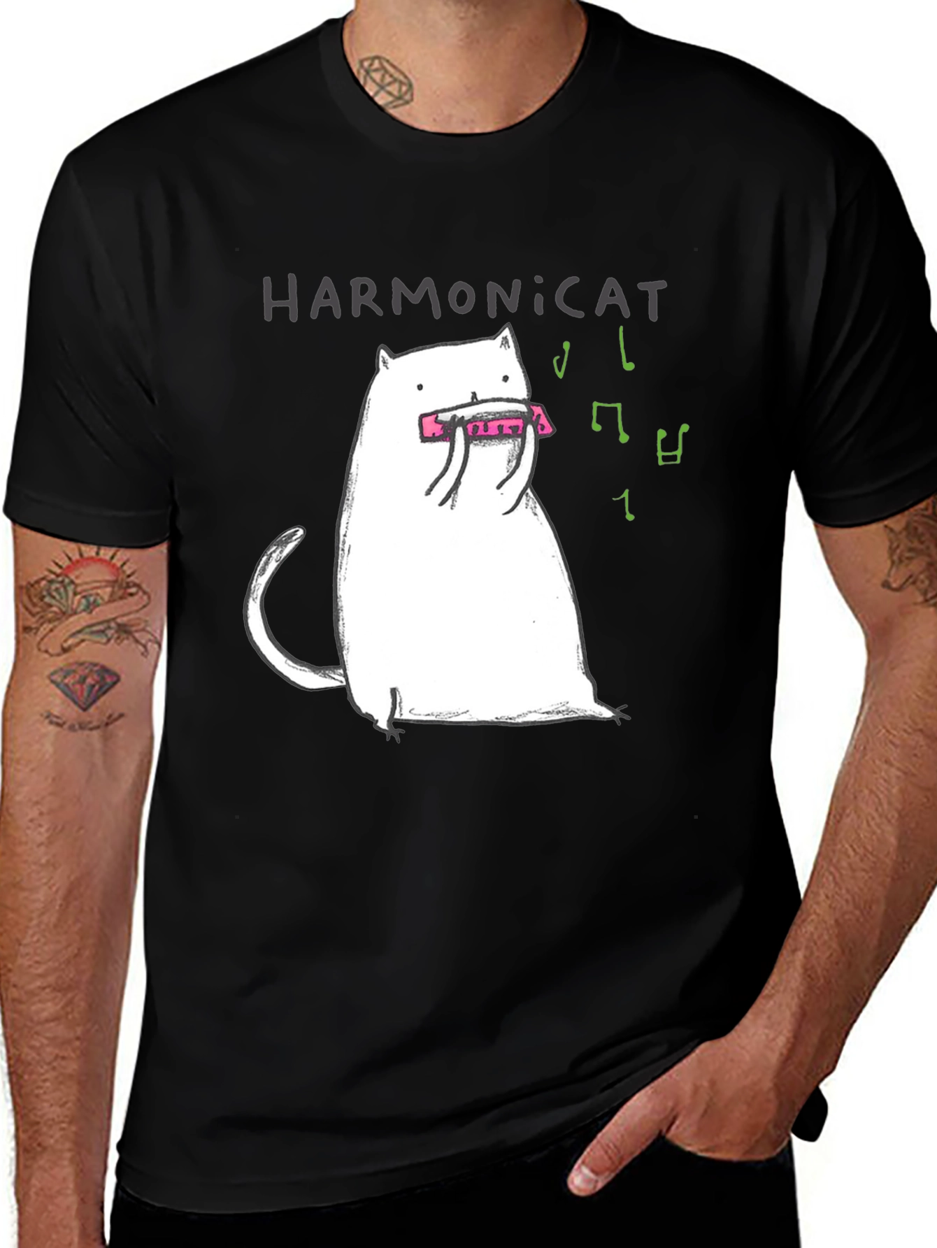 Harmonicat T-Shirt: Funny Cat Playing Harmonica Tee