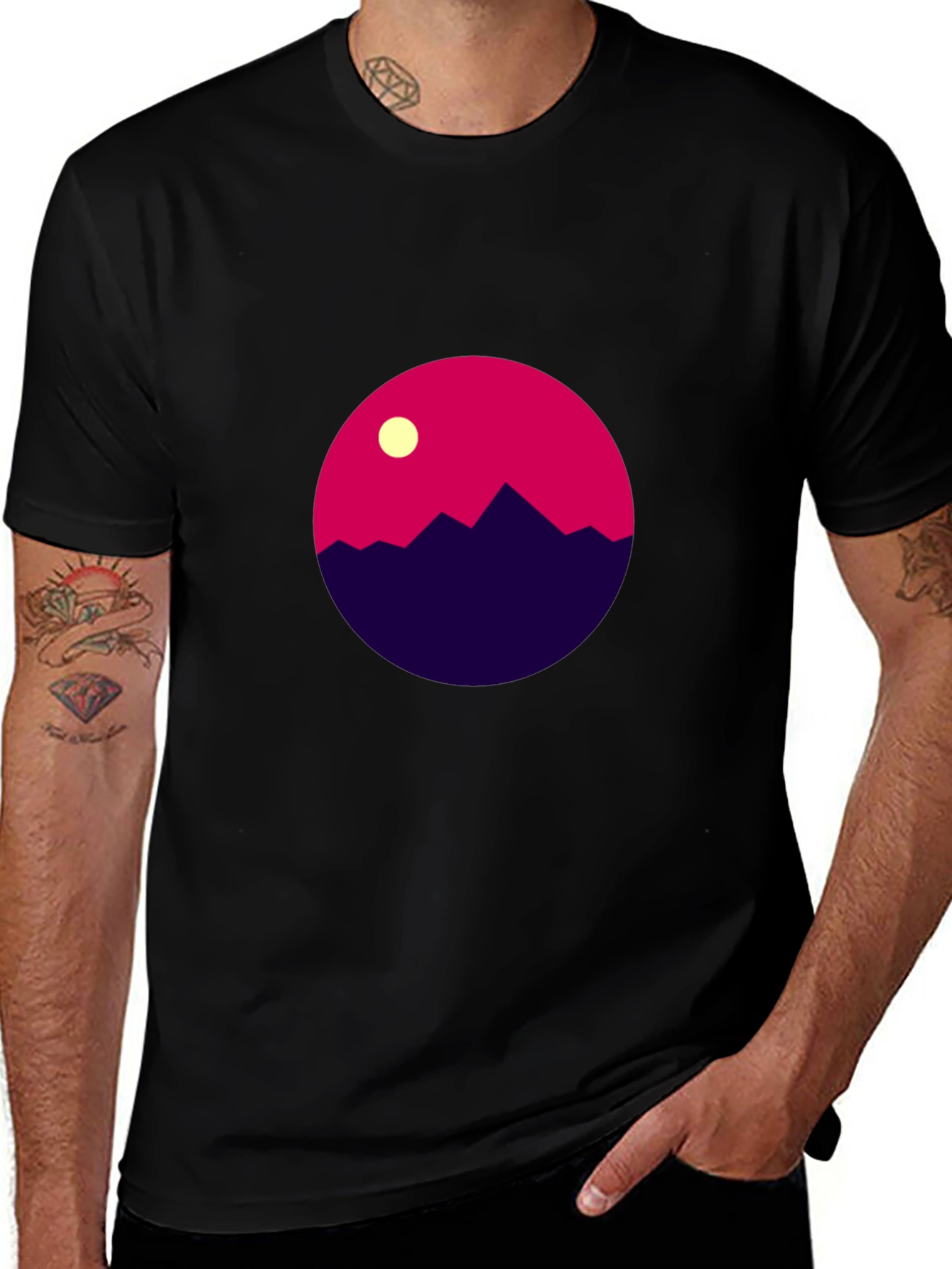Variant 30 of Geometric Mountain Scene Black T-Shirt
