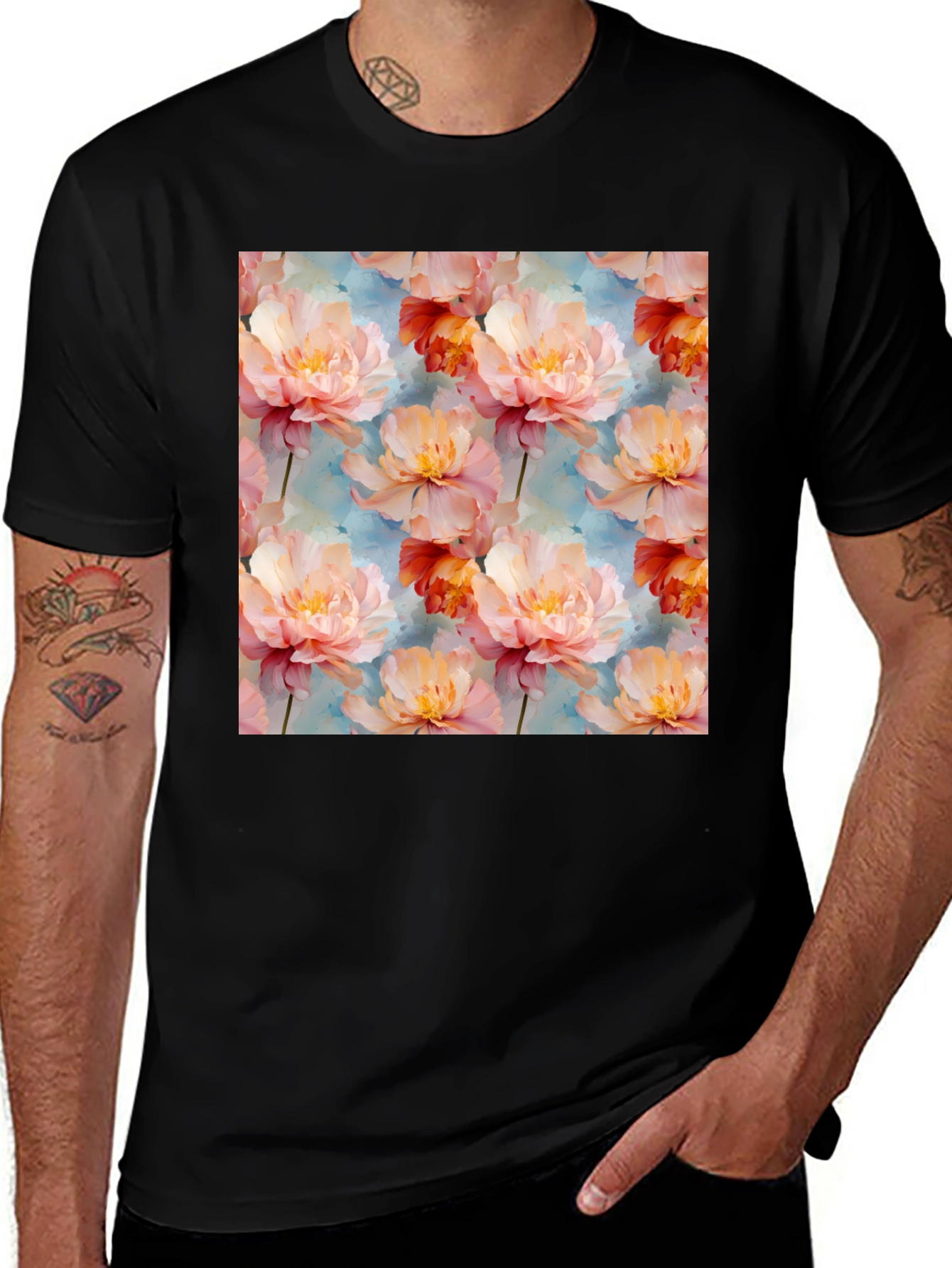 Variant 7 of Floral Print Black T-Shirt - Stylish & Unique