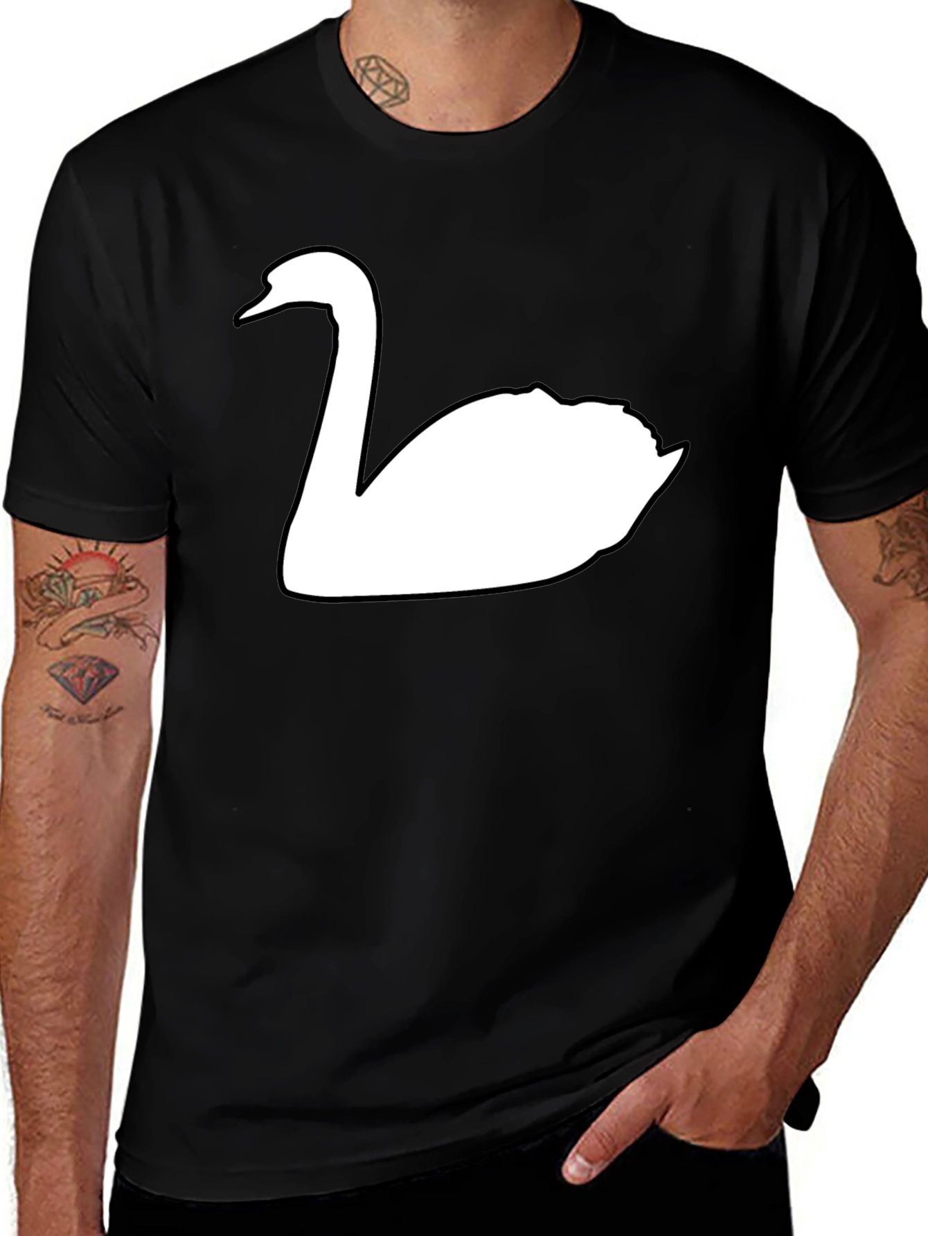 Swan Graphic Tee - Black Cotton Casual Shirt