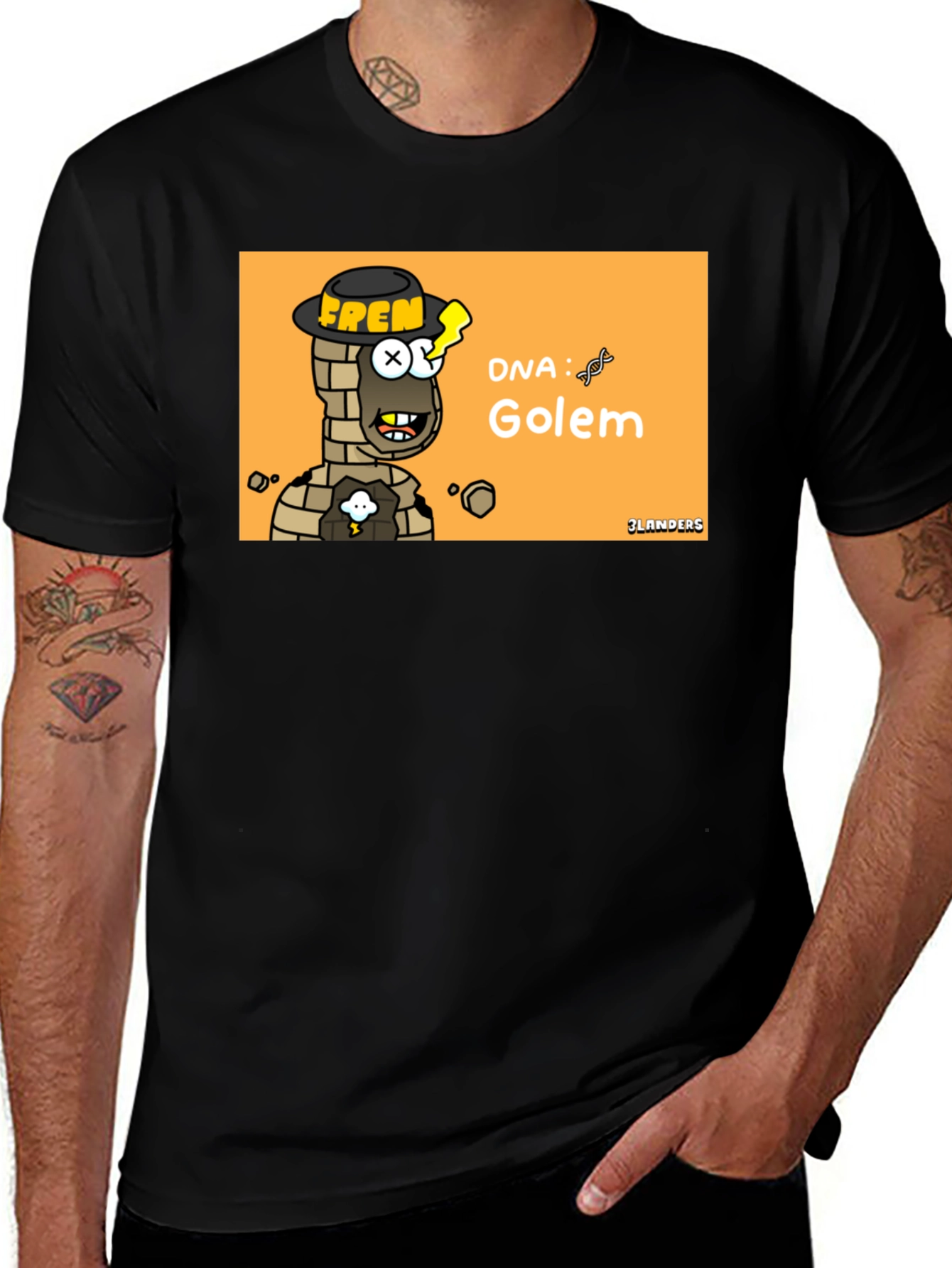 Golem DNA Cartoon Graphic Black T-Shirt