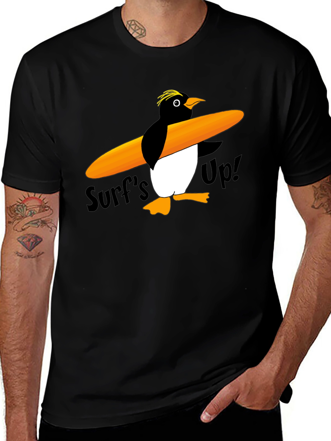 Variant 22 of Surf's Up Penguin T-Shirt - Black