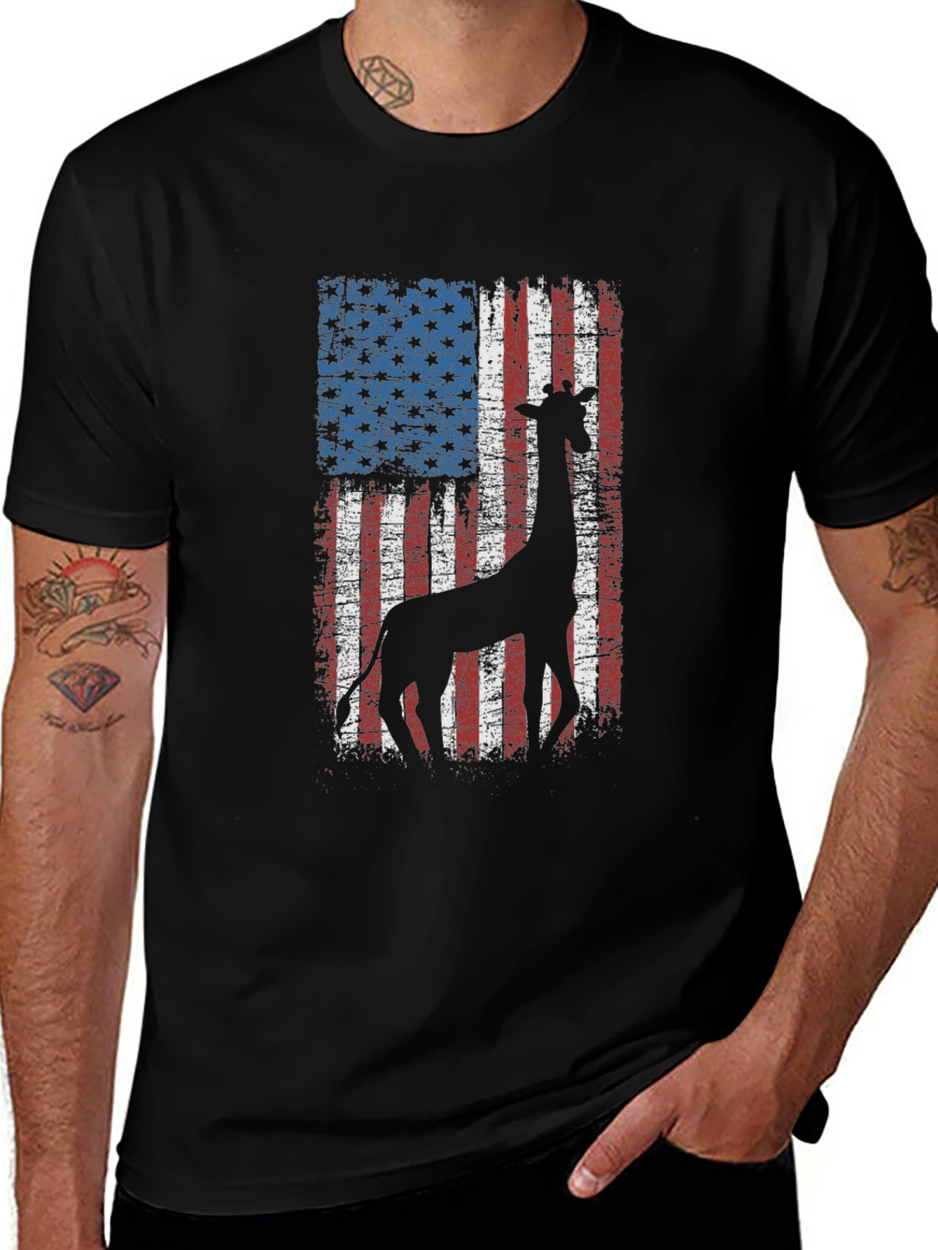 Variant 24 of Giraffe American Flag Graphic Tee