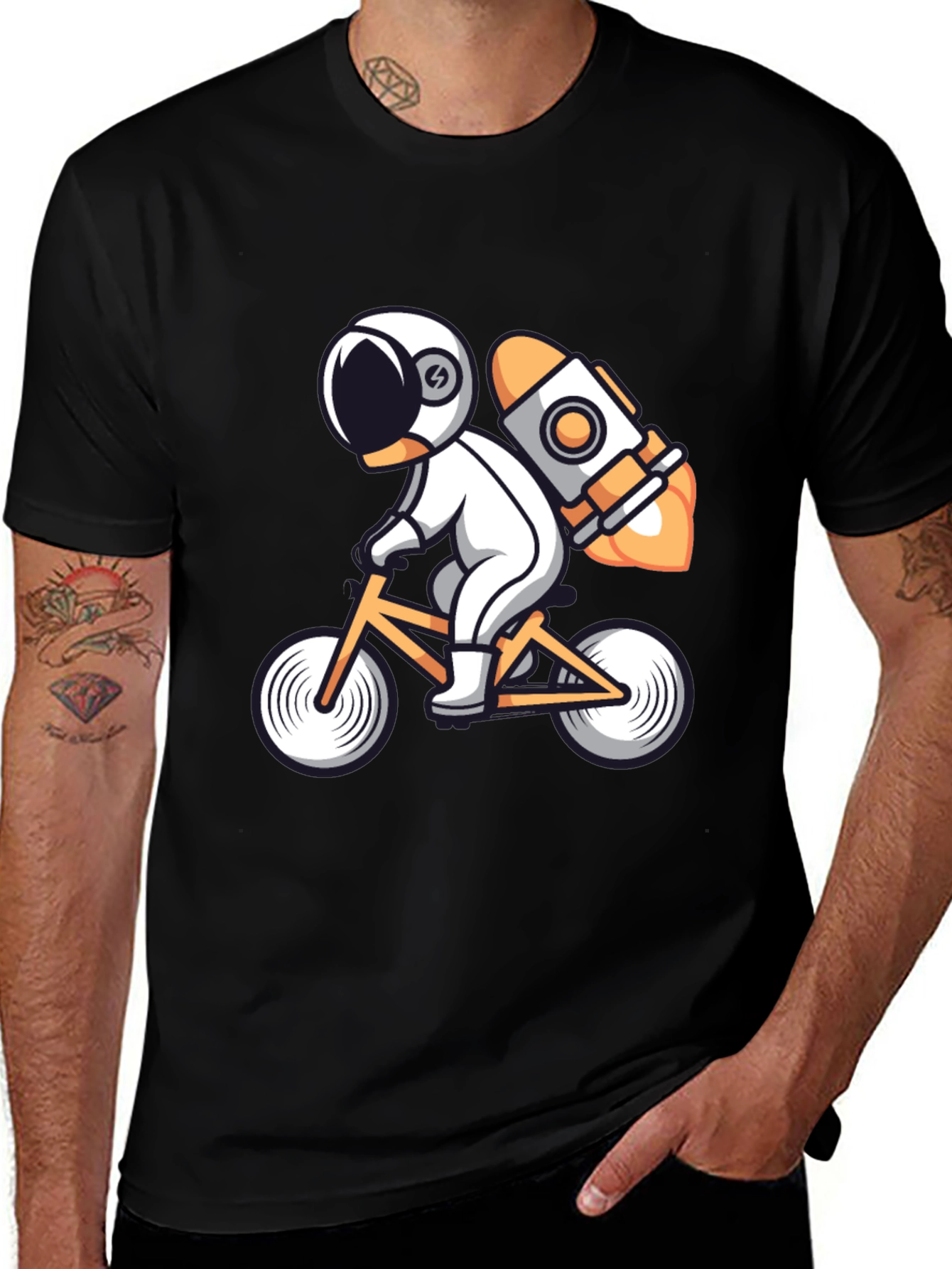 Variant 30 of Astronaut Riding Bike with Rocket T-Shirt - Cool Graphic Tee