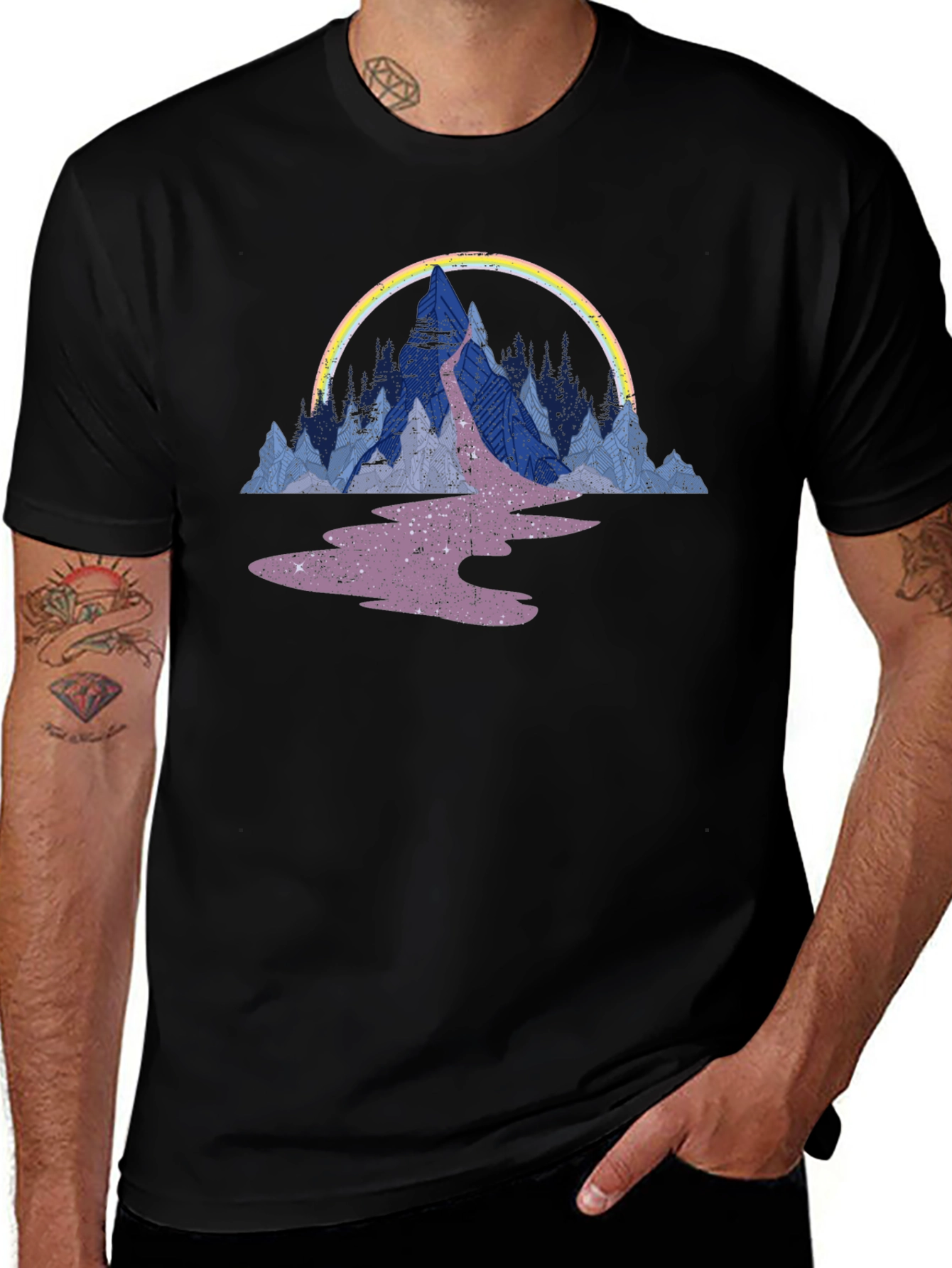 Variant 18 of Mountain Rainbow Graphic Black T-Shirt