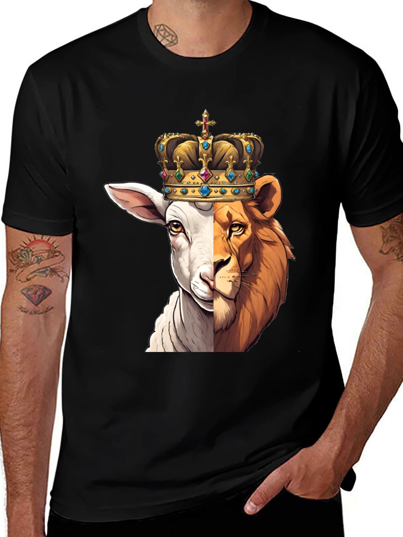 Variant 13 of Lion and Lamb Crown Graphic Tee - Unisex