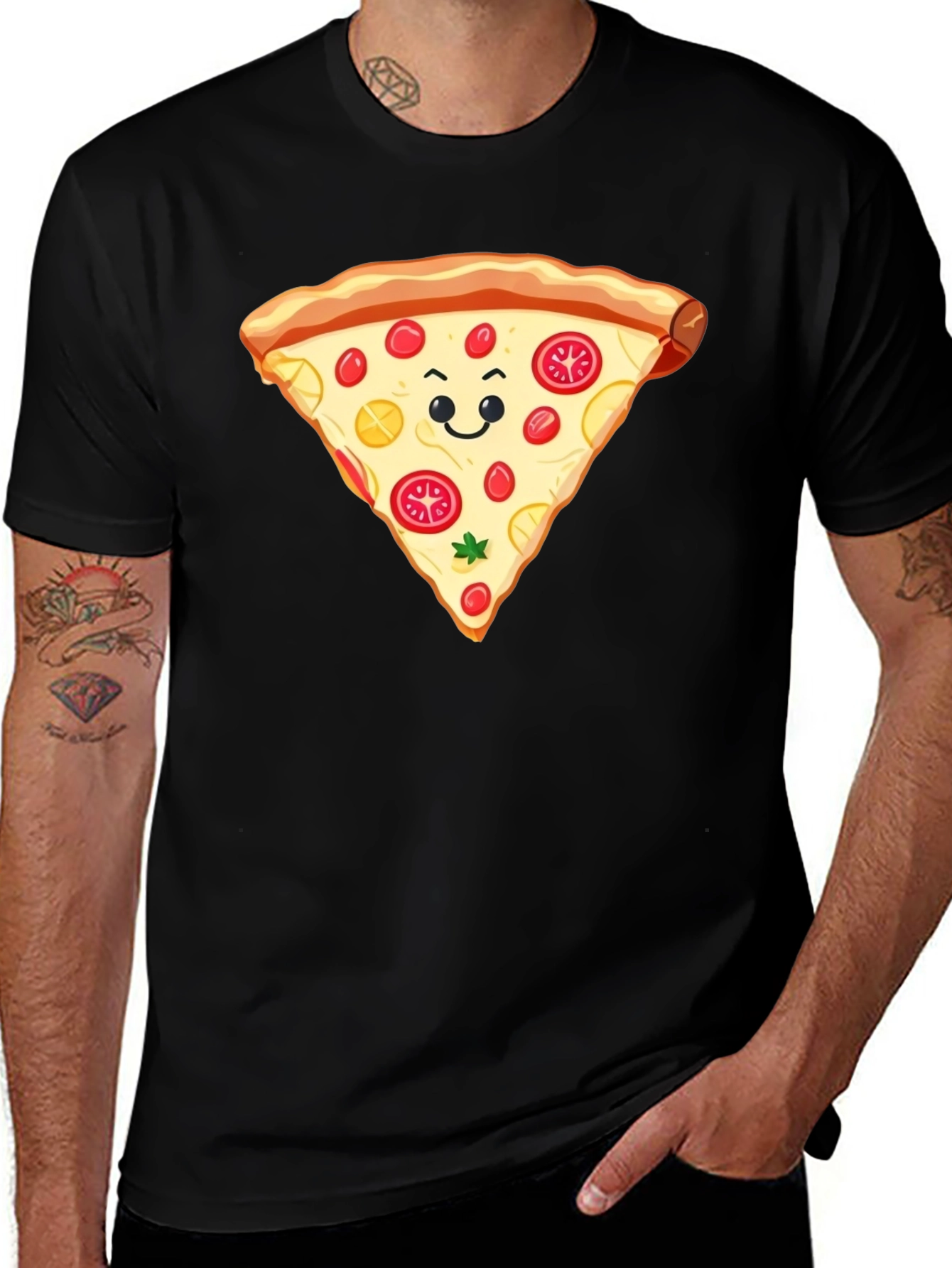 Variant 29 of Pizza Slice Graphic Tee - Black Casual T-Shirt