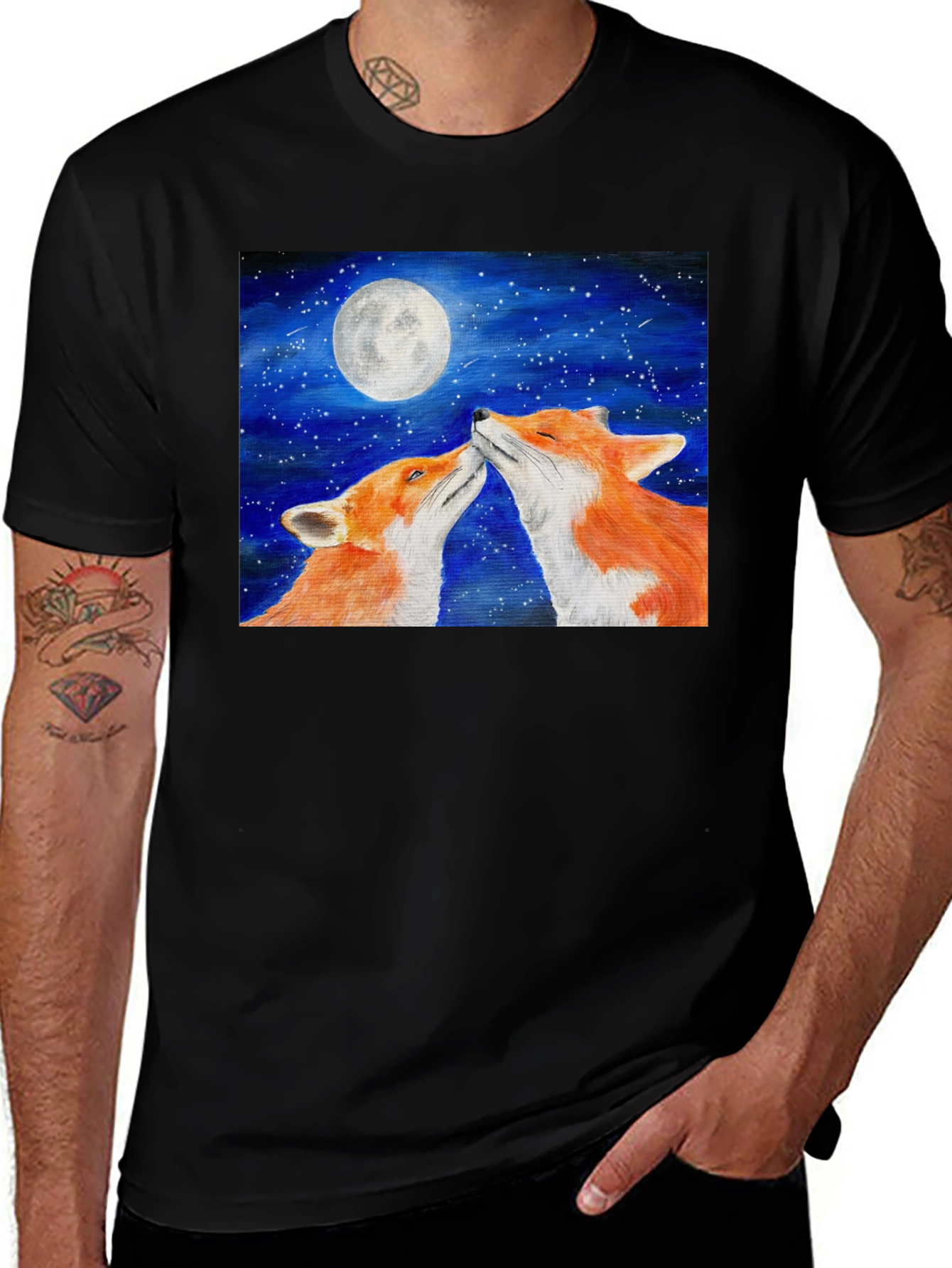 Variant 10 of Fox Moon T-Shirt - Lovers Under the Stars