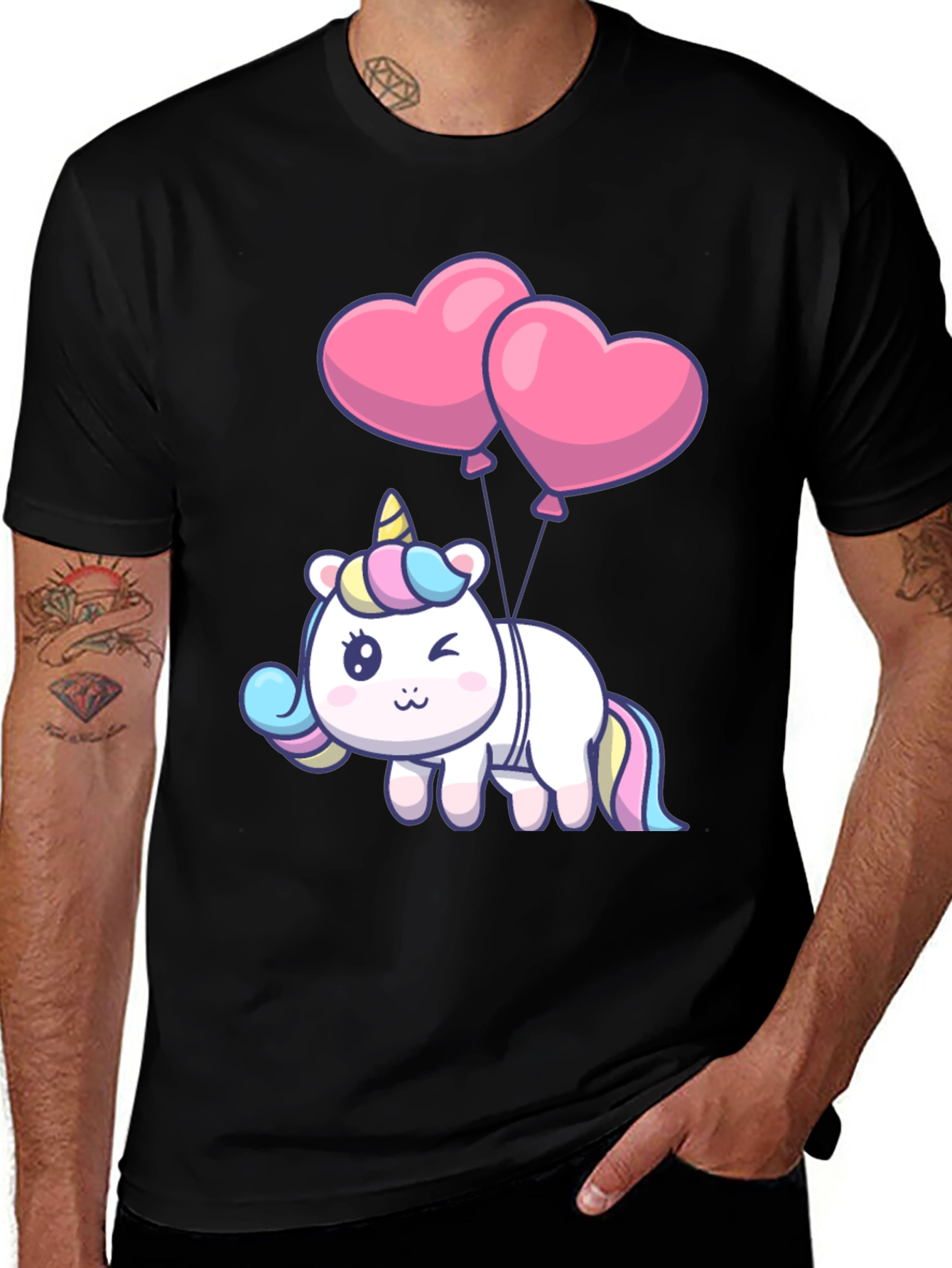 Variant 28 of Cute Unicorn Heart Balloons Black T-Shirt