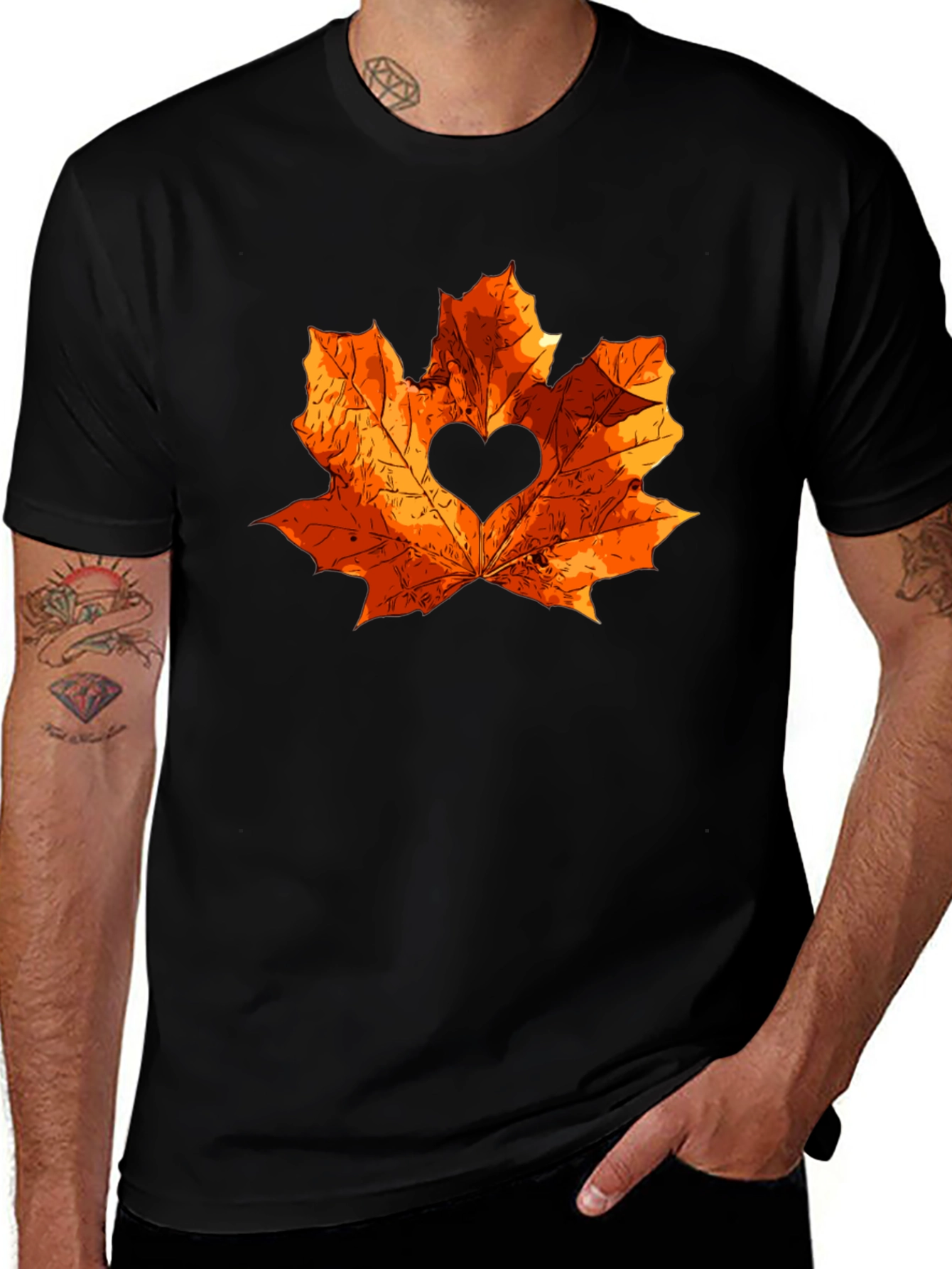 Variant 4 of Autumn Love Maple Leaf Black T-Shirt