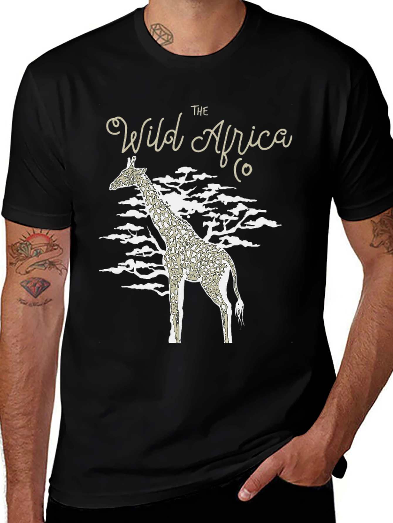 Wild Africa Giraffe Graphic Black T-Shirt