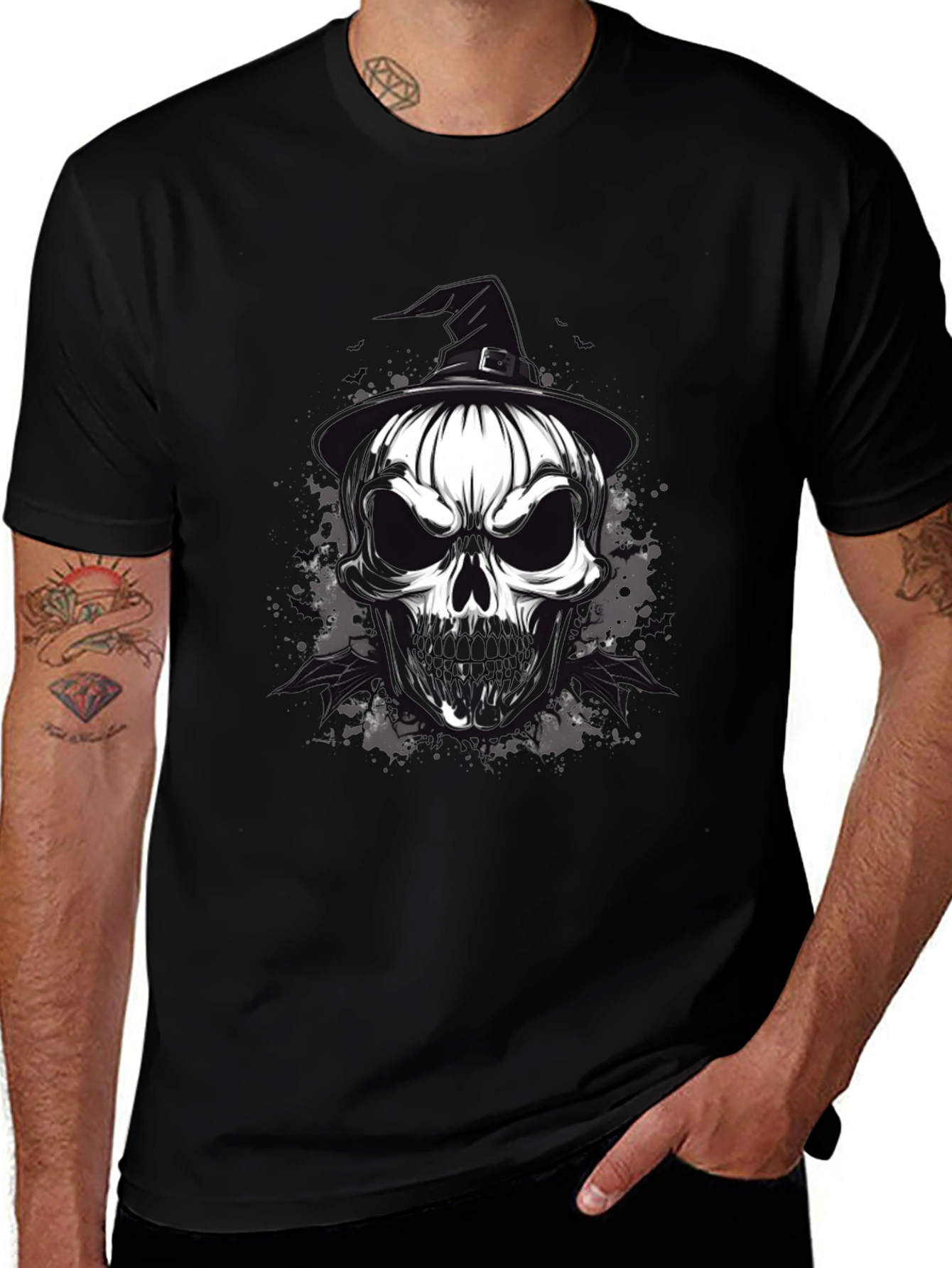Variant 18 of Skull & Witch Hat Graphic Tee - Halloween Ready