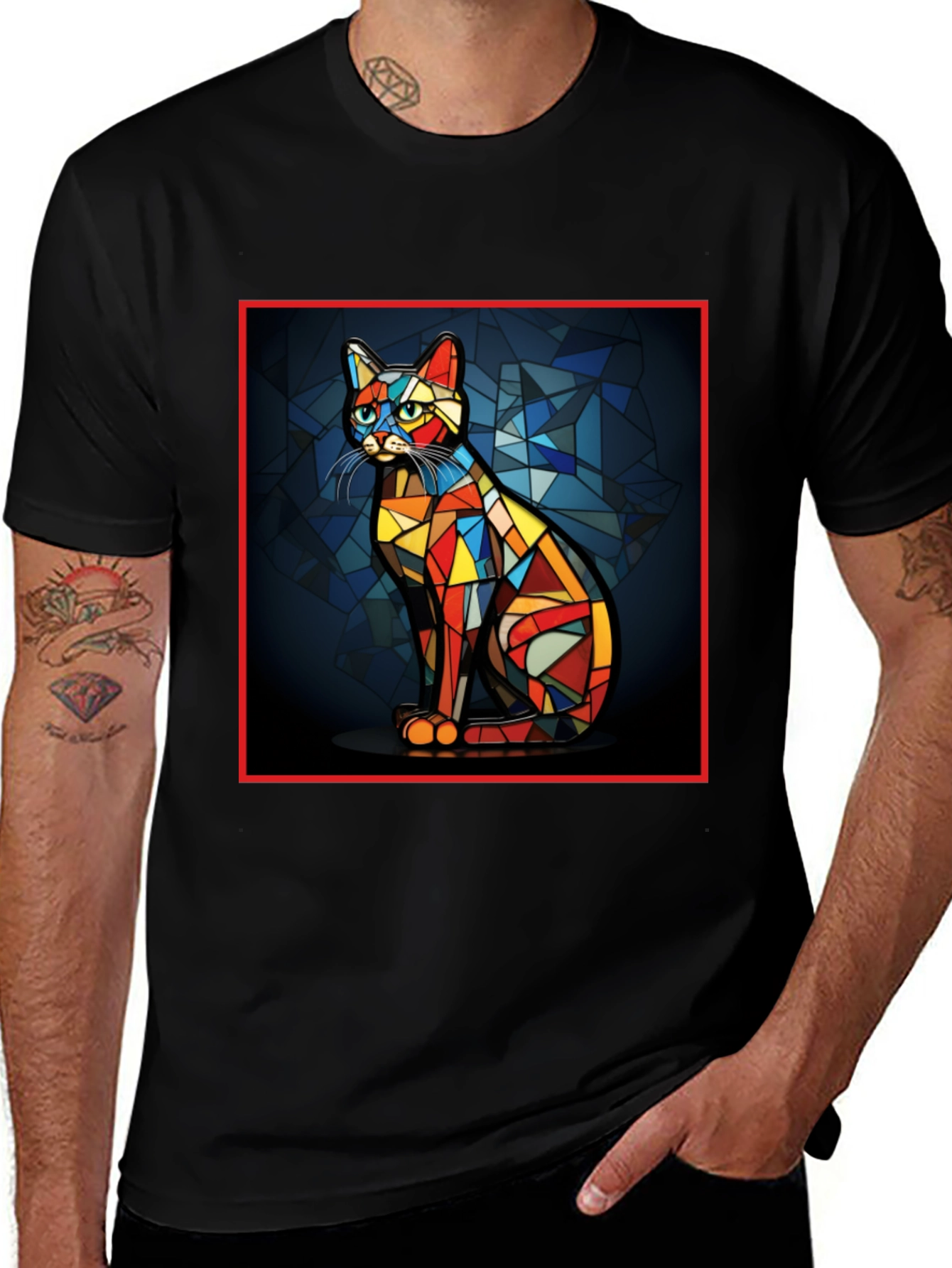 Variant 8 of Abstract Stained Glass Cat Graphic T-Shirt