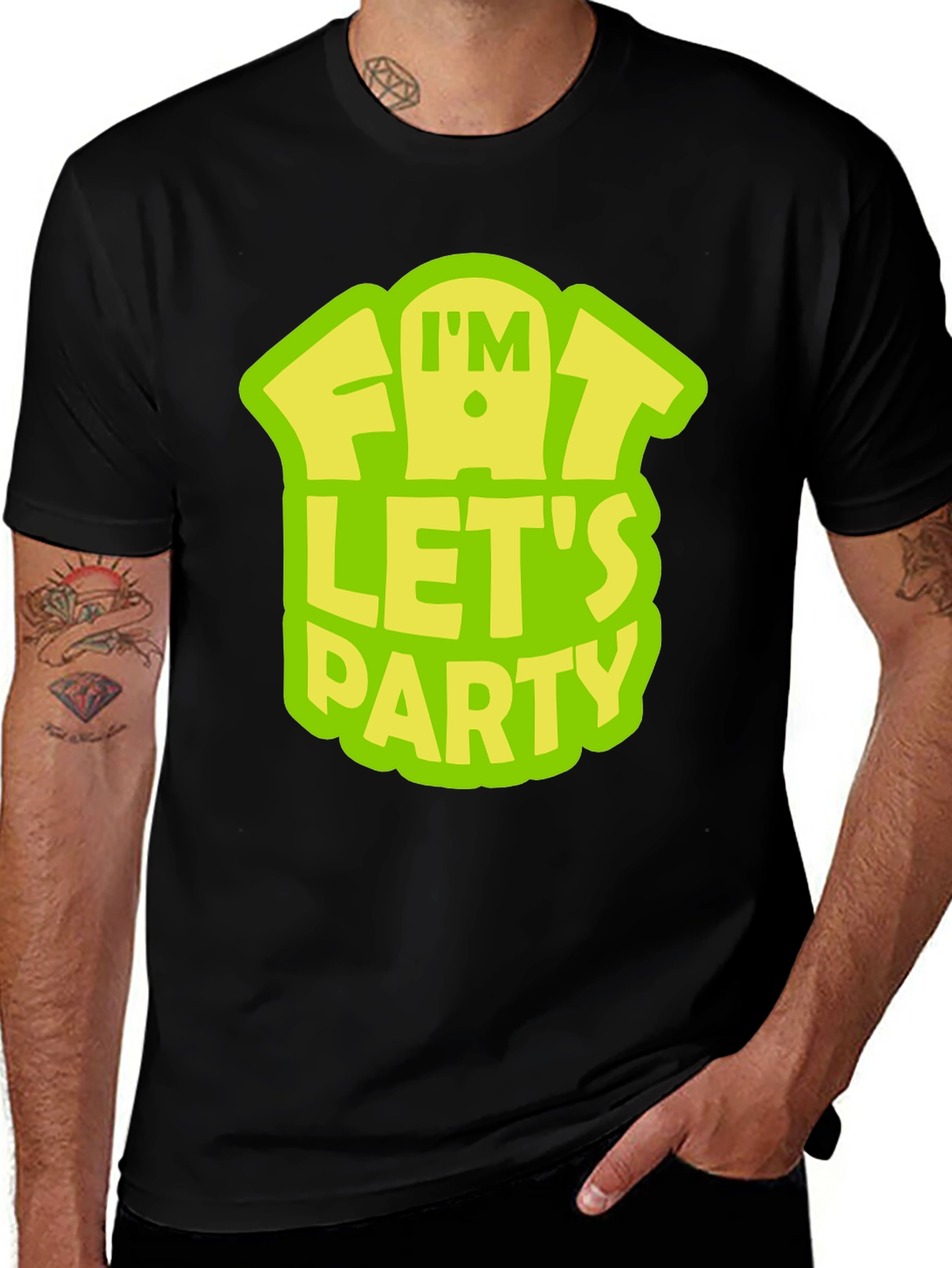 Variant 22 of I'm Fat Let's Party Graphic Tee - Black Crew Neck T-Shirt