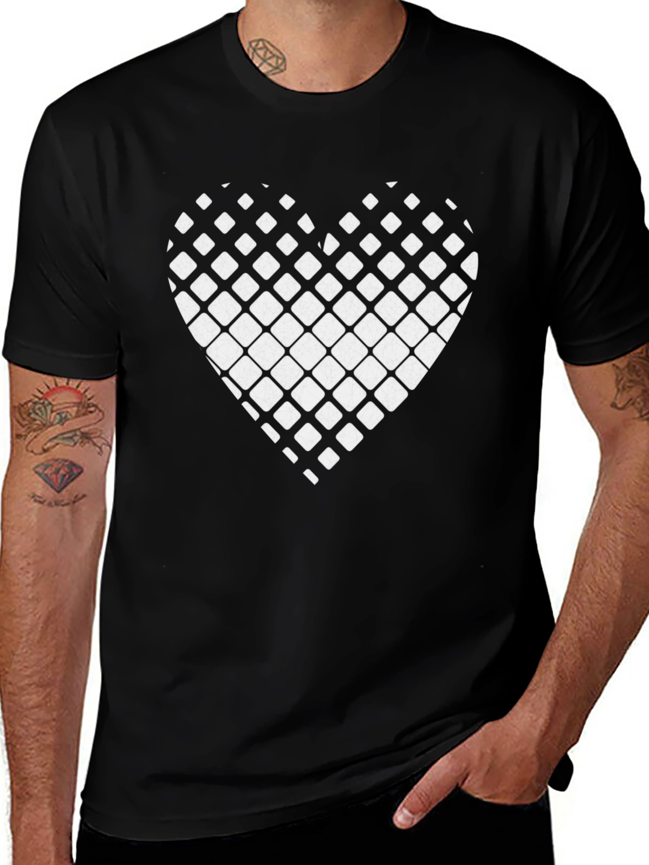 Variant 23 of Grid Heart Graphic Tee - Stylish Black Cotton T-Shirt