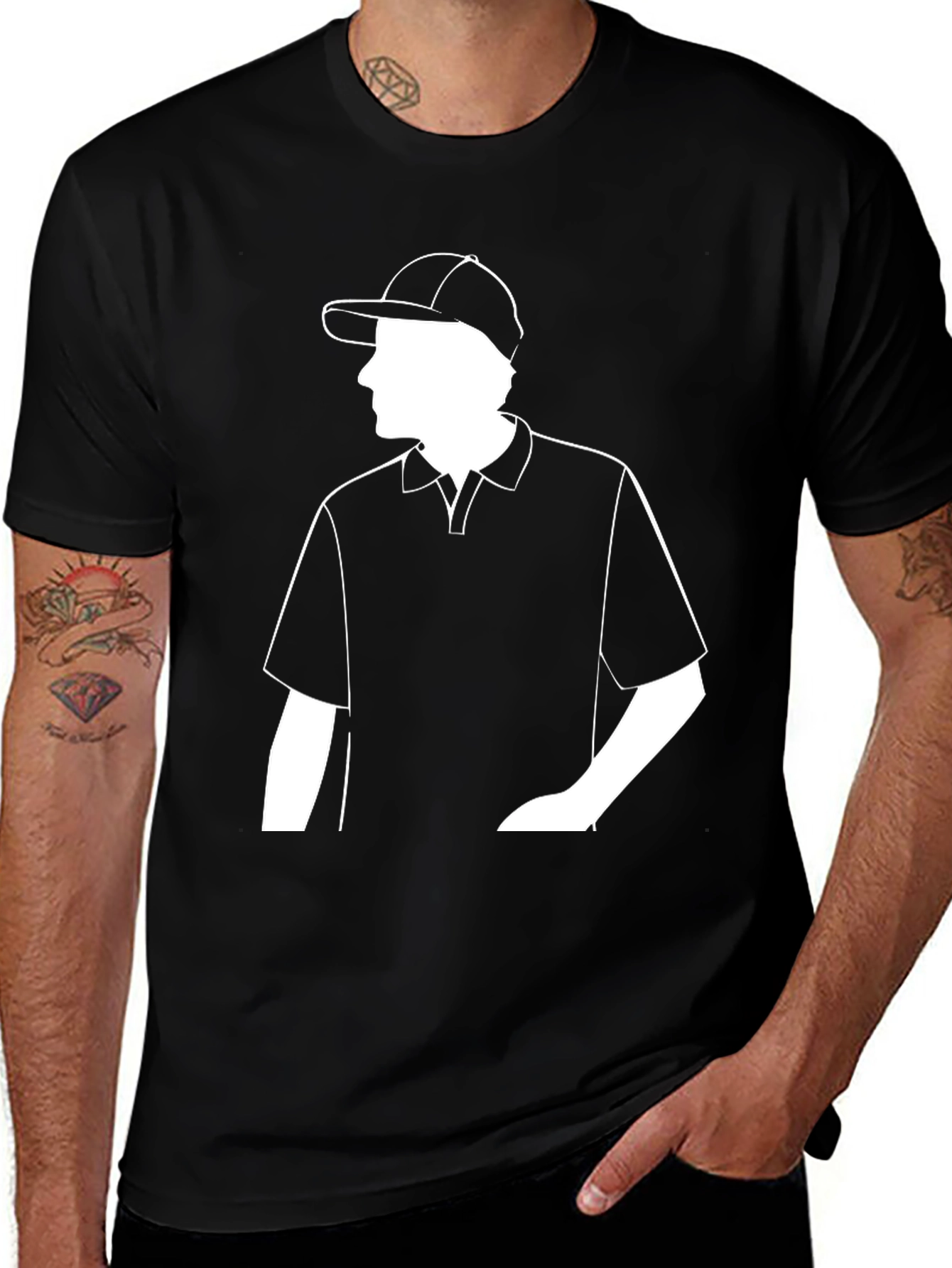 Variant 26 of Men's Black Polo Shirt with White Graphic