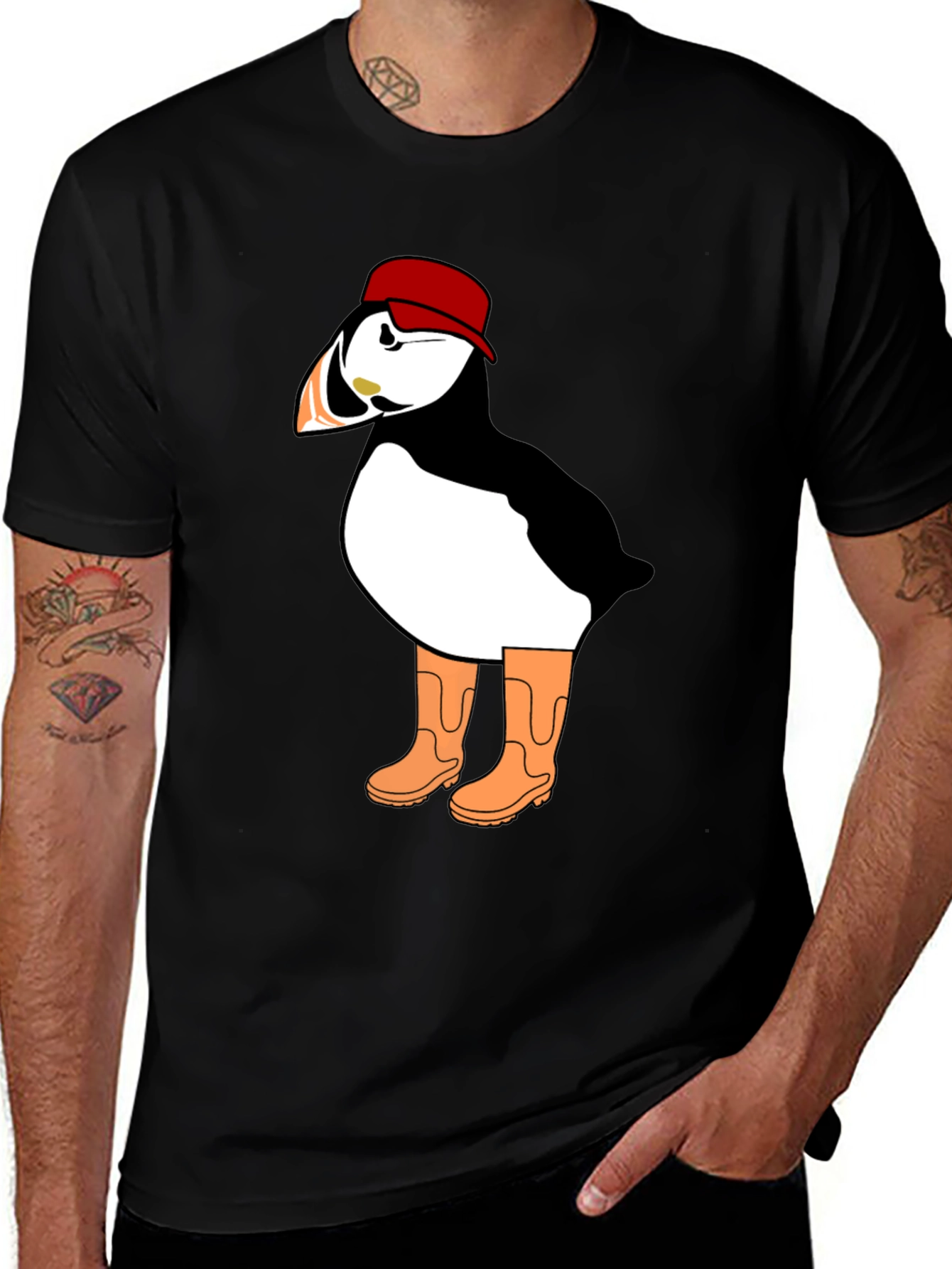 Variant 12 of Puffin in Boots Graphic Tee - Unique Cartoon Bird T-Shirt