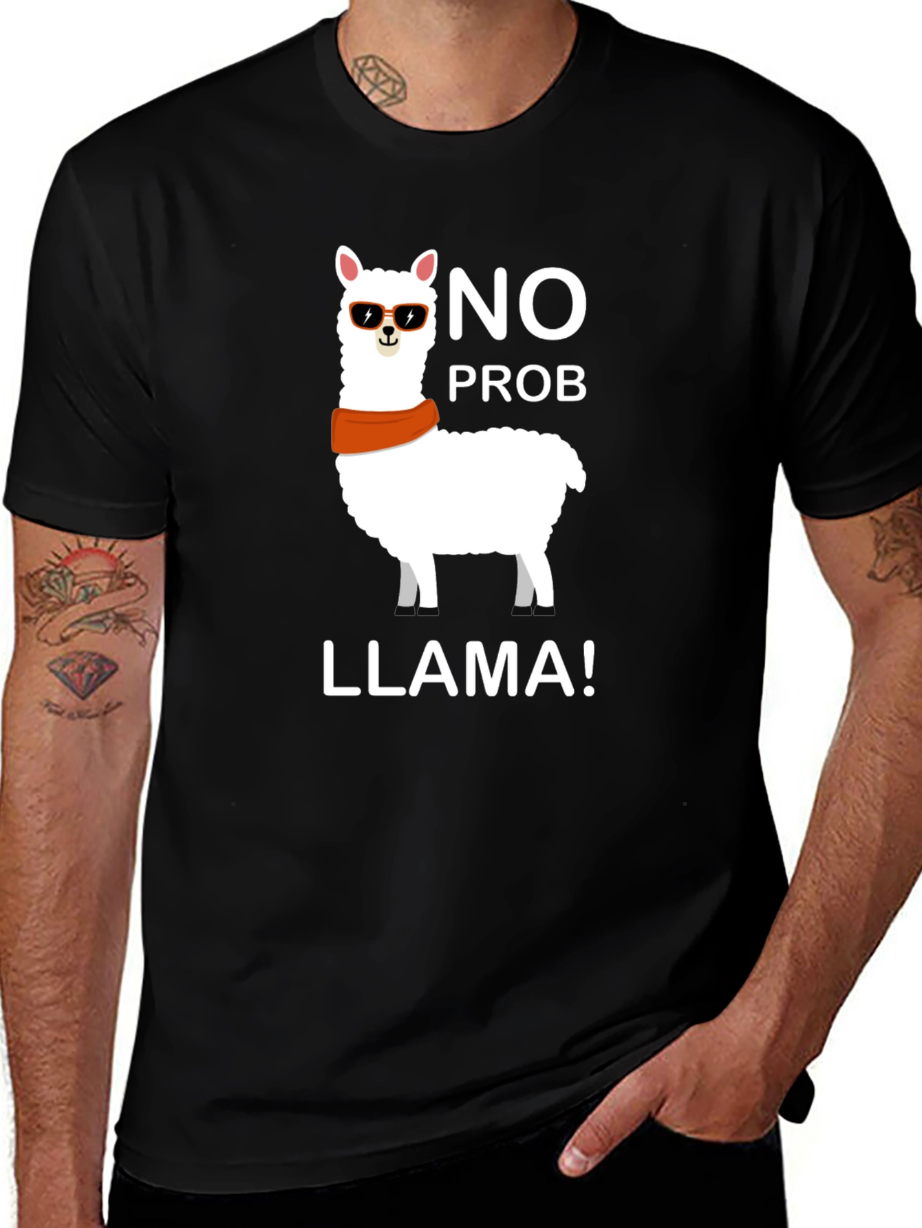 Variant 20 of No Prob Llama Black T-Shirt, Funny Graphic Tee