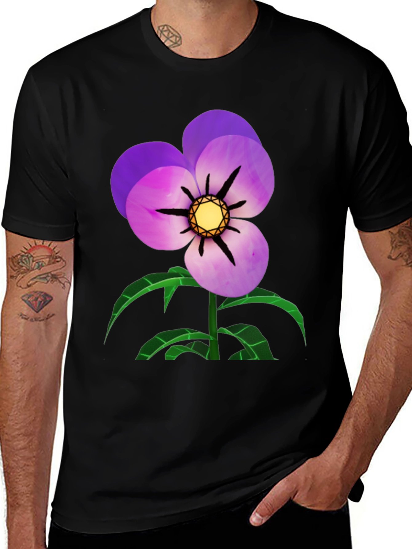 Variant 28 of Black T-Shirt with Flower Graphic
