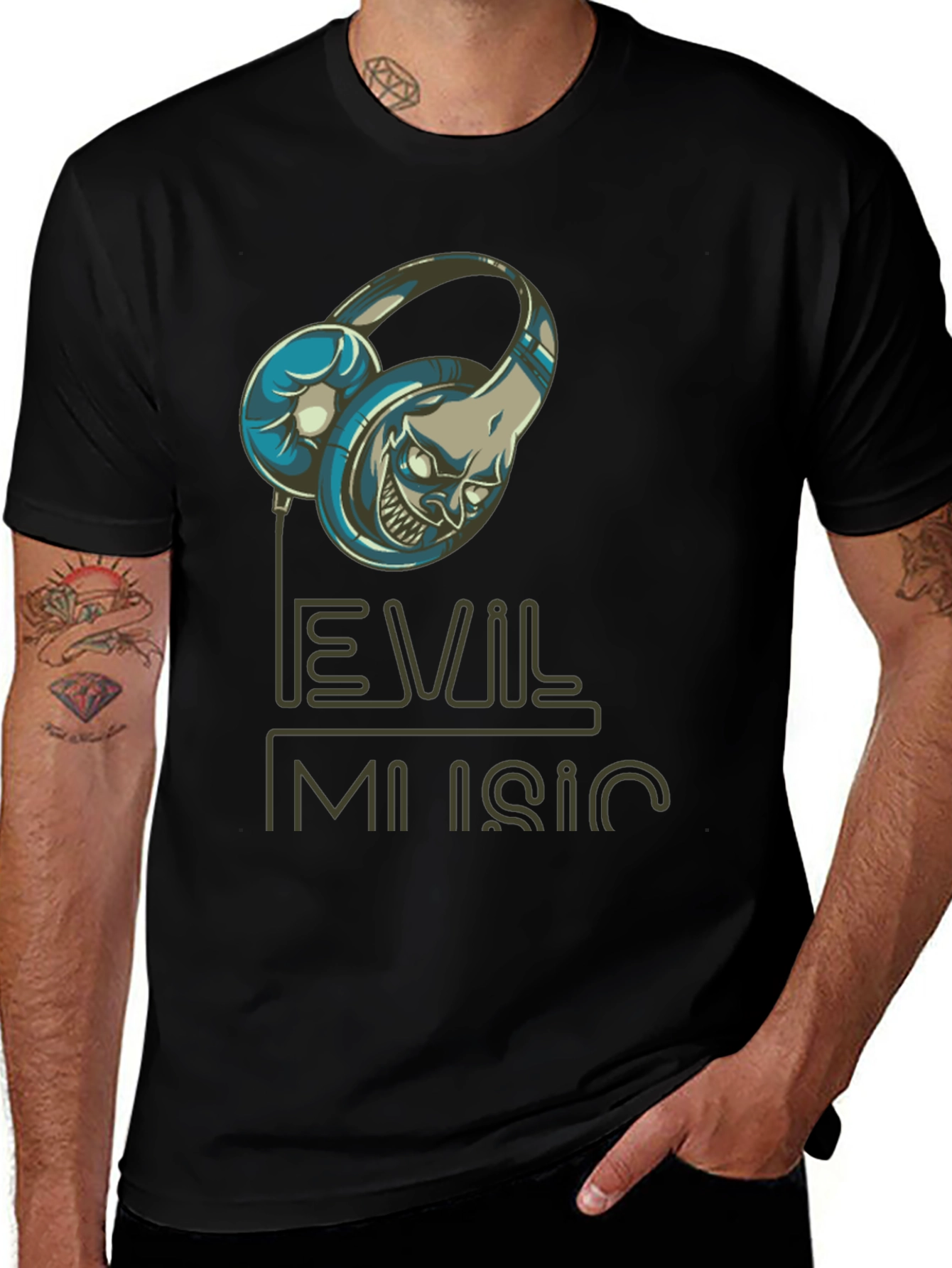 Variant 27 of Evil Music Graphic Tee - Men's Black T-Shirt