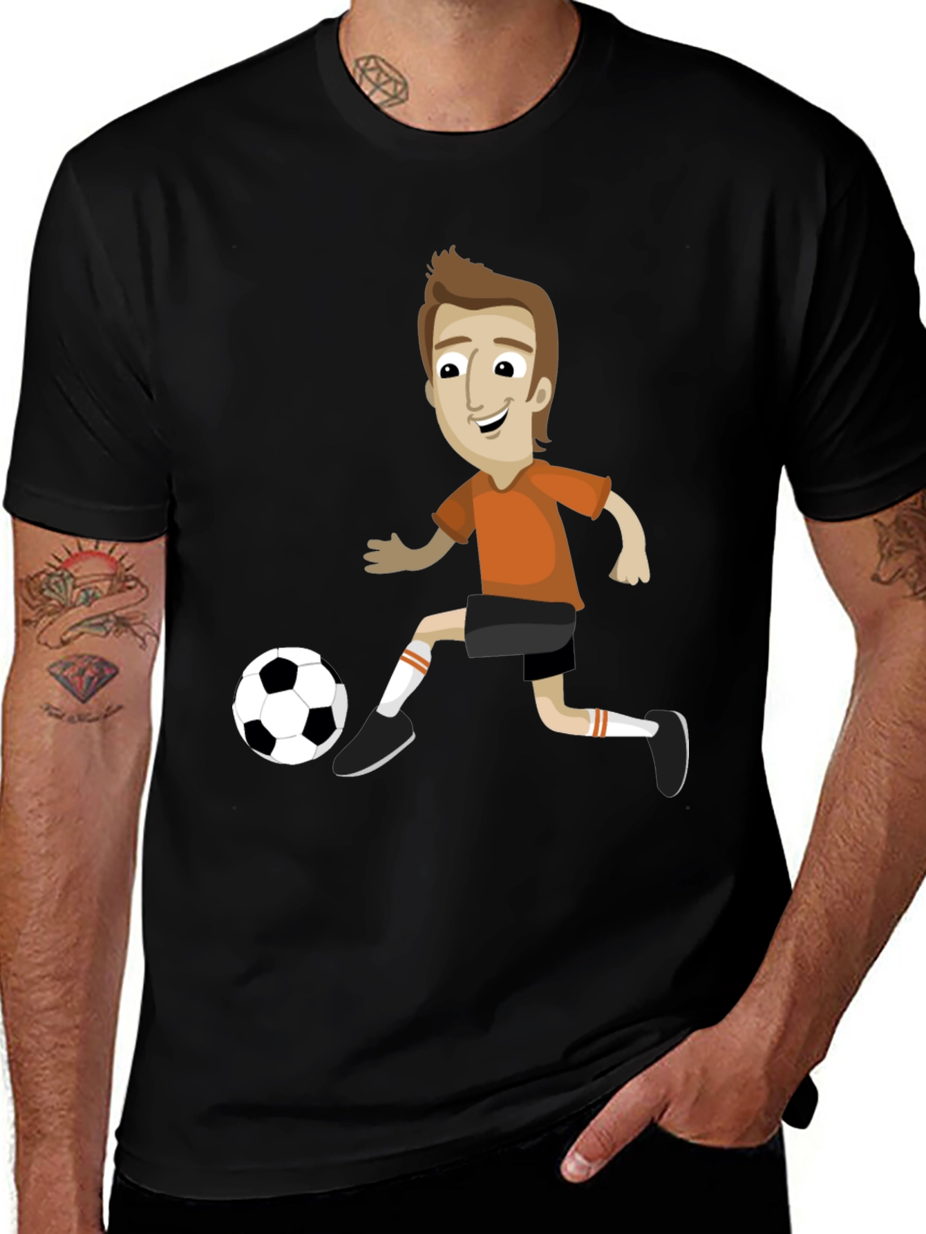 Variant 14 of Cartoon Soccer Player Black T-Shirt