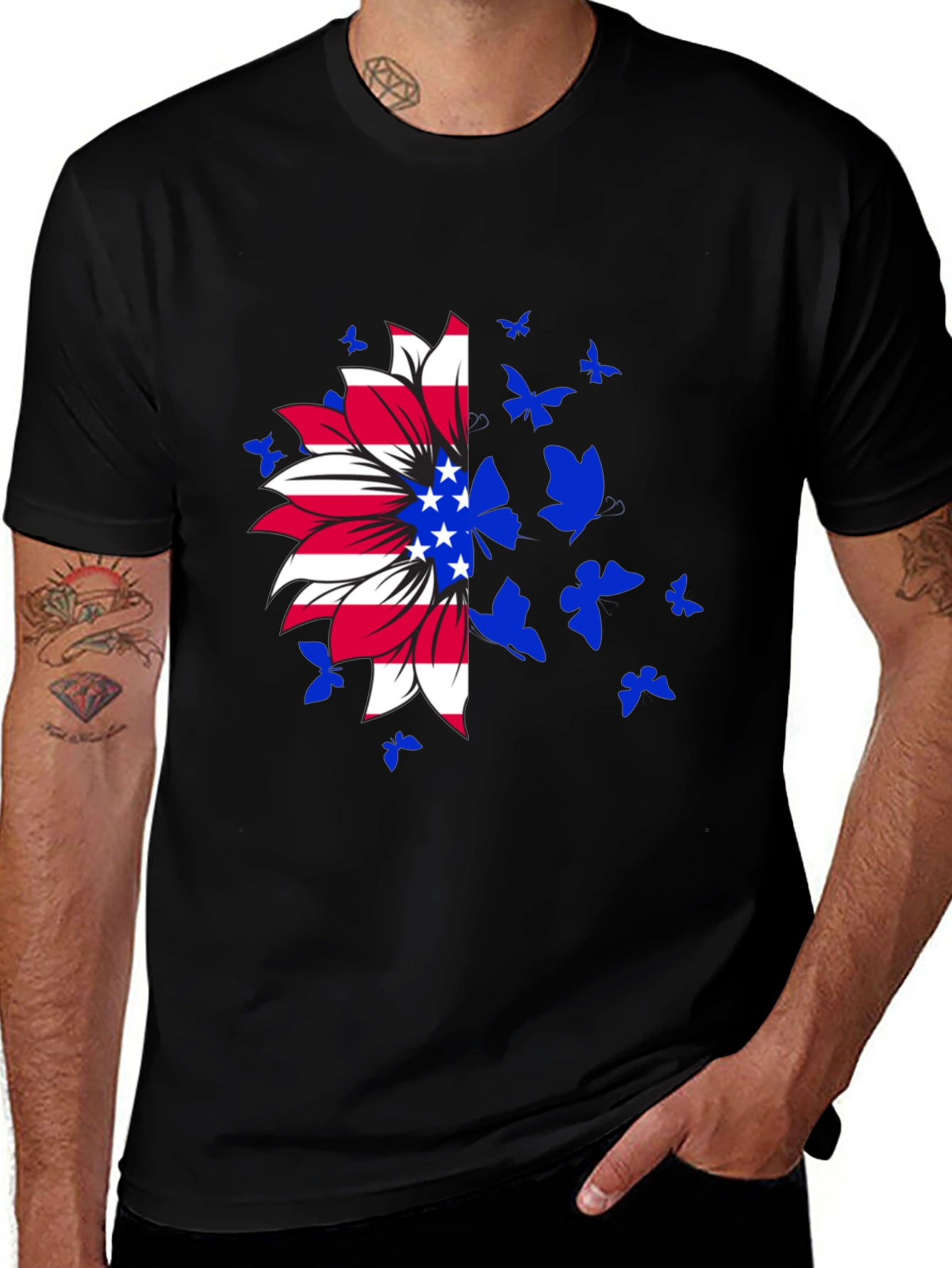 Variant 20 of American Flag Sunflower Butterfly Graphic Tee