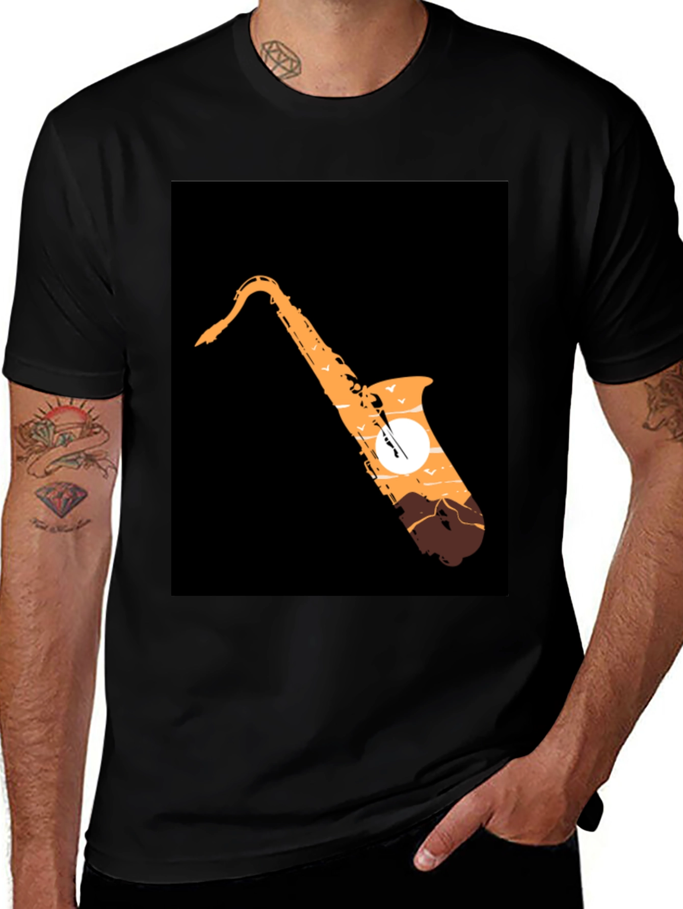 Variant 6 of Saxophone Sunset Graphic Tee - Cool Musician T-Shirt