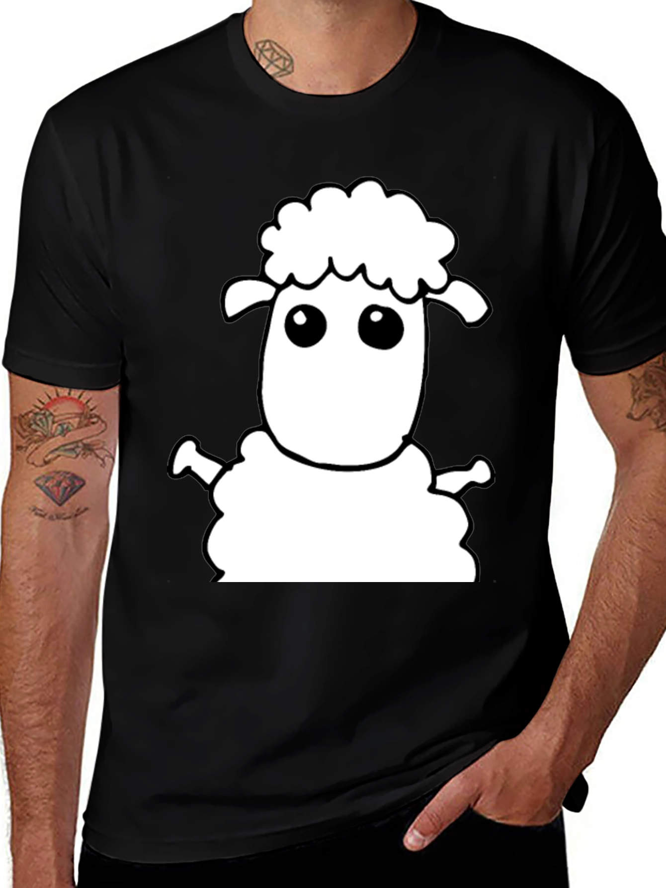 Variant 6 of Cute Cartoon Sheep Black T-Shirt