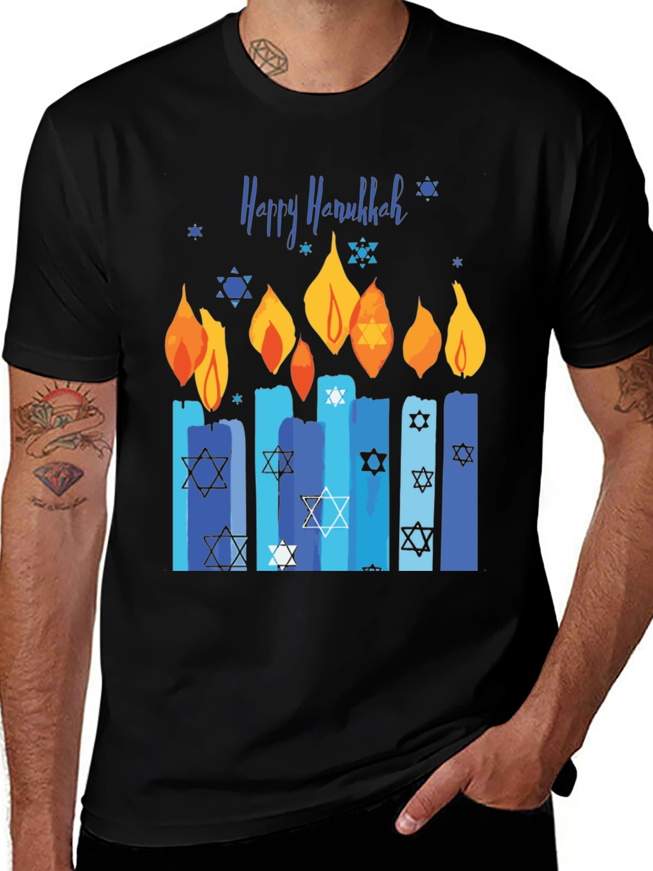 Happy Hanukkah T-Shirt - Menorah Candle Design