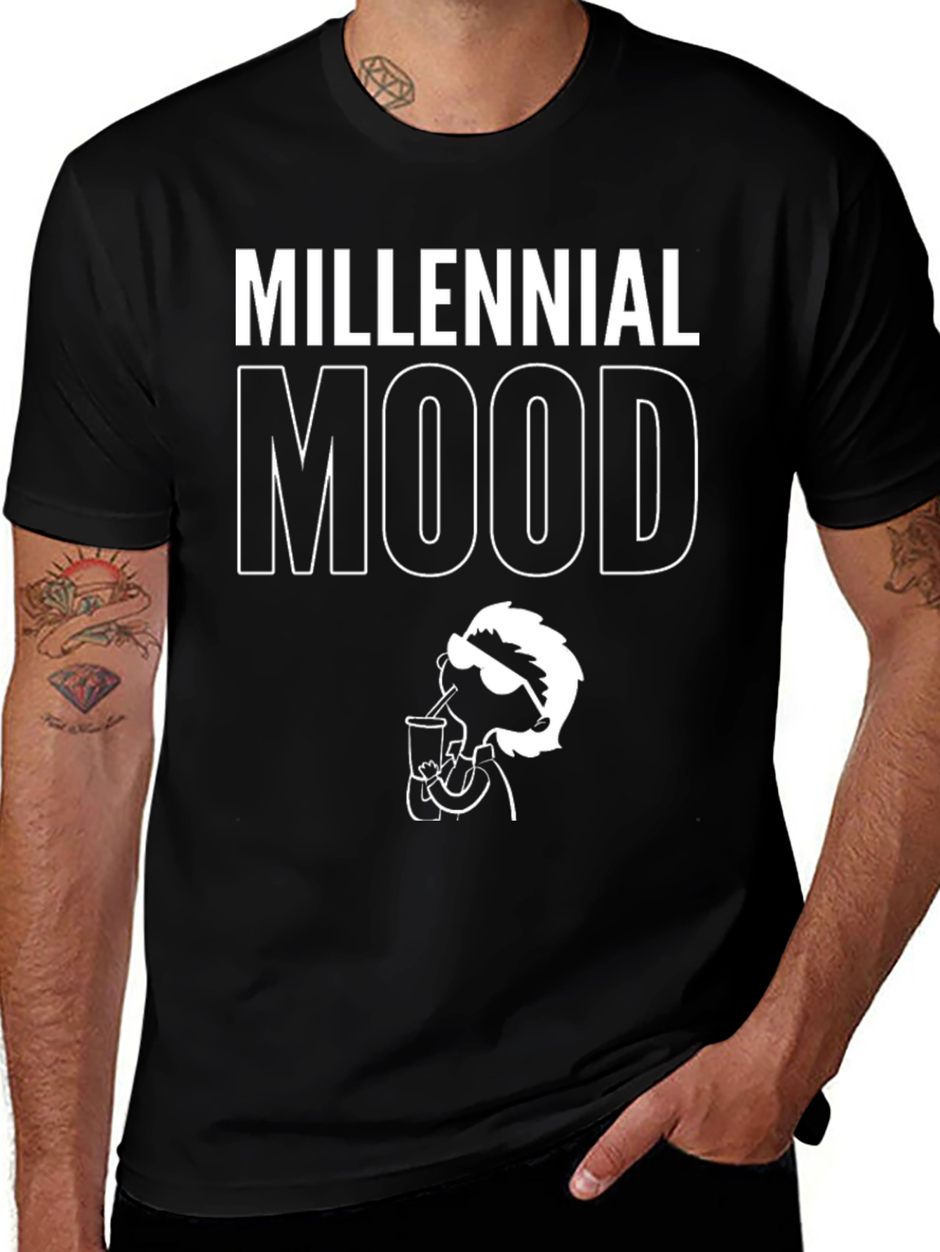 Variant 20 of Millennial Mood Graphic Tee - Black Cotton T-Shirt