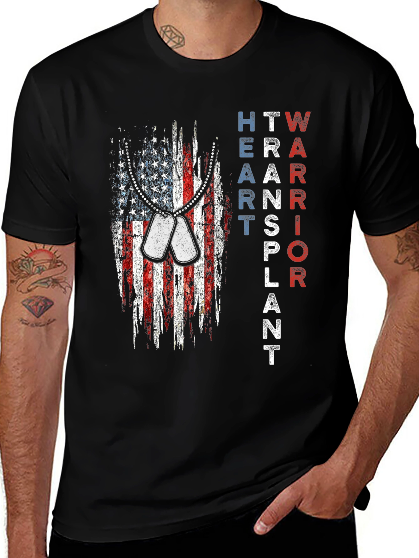 Heart Transplant Warrior Patriotic USA Flag T-Shirt