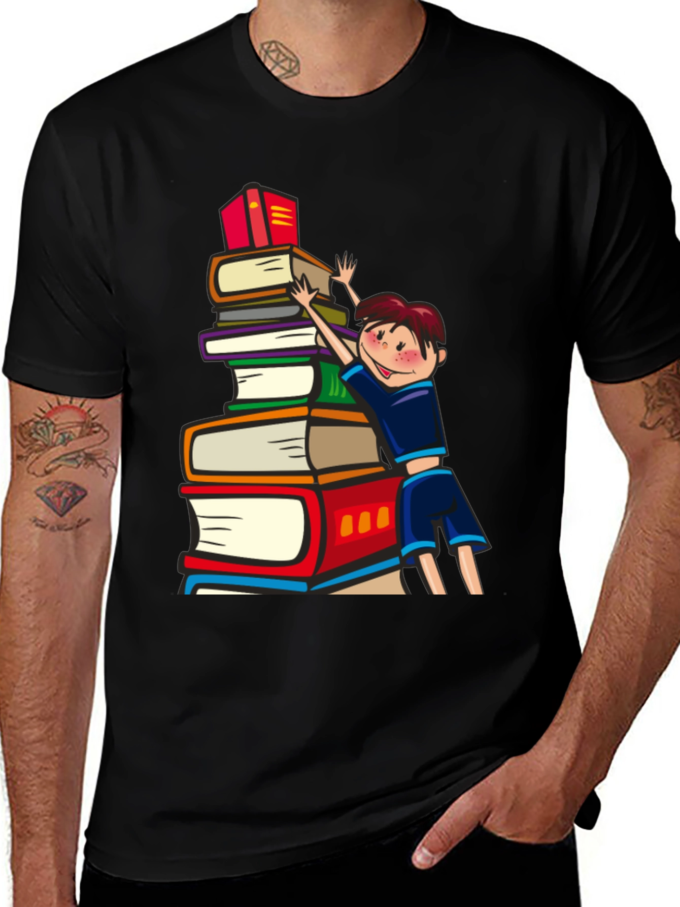 Variant 10 of Book Lover T-Shirt: Boy Climbing Books