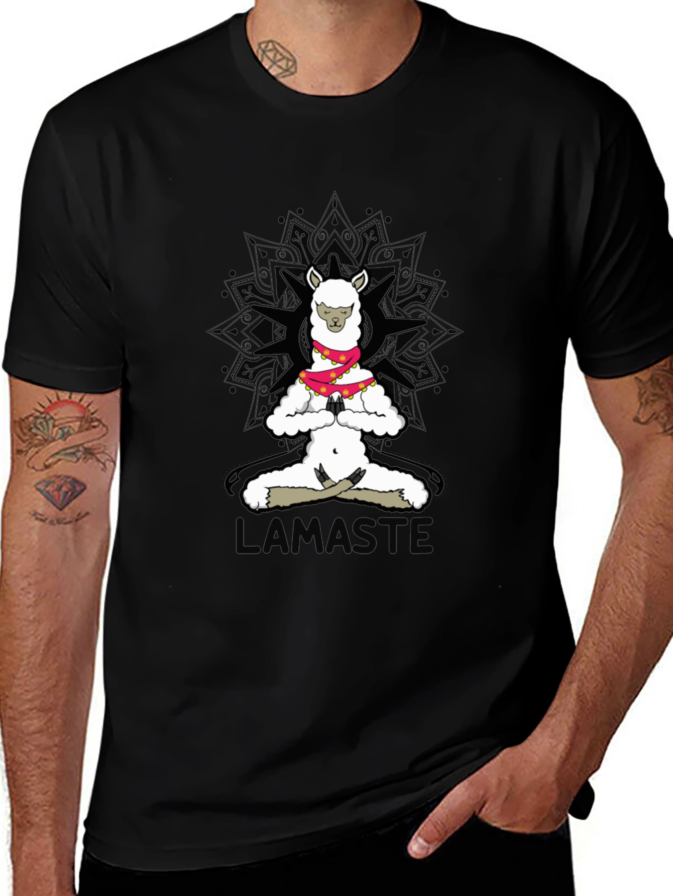Variant 14 of Lamaste Yoga Llama T-Shirt - Relaxed Fit Black Tee